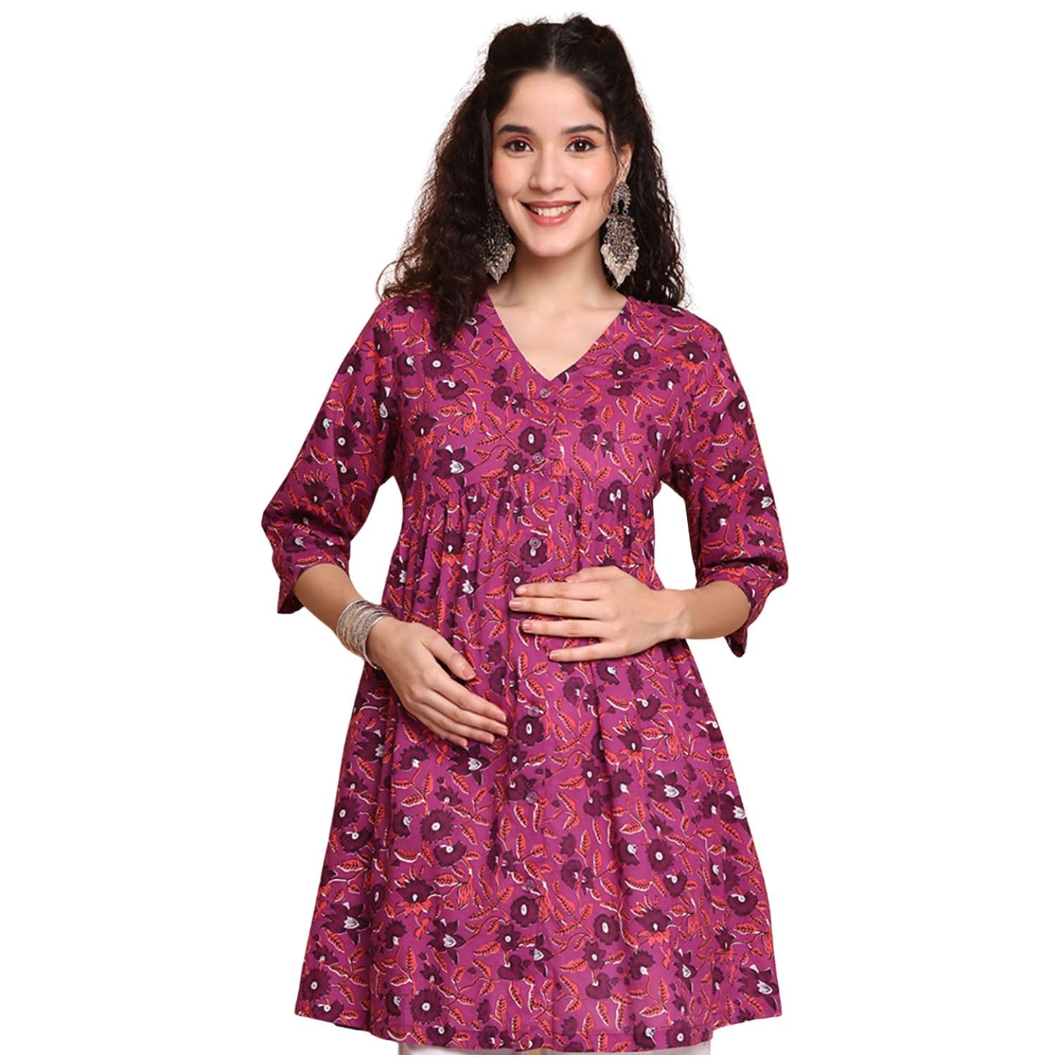 Floral Cotton Maternity Tunic/Short Nursing Kurti/Pregnancy Tunic Top/Feeding tunic top/pregnancy wear outfit-image-49