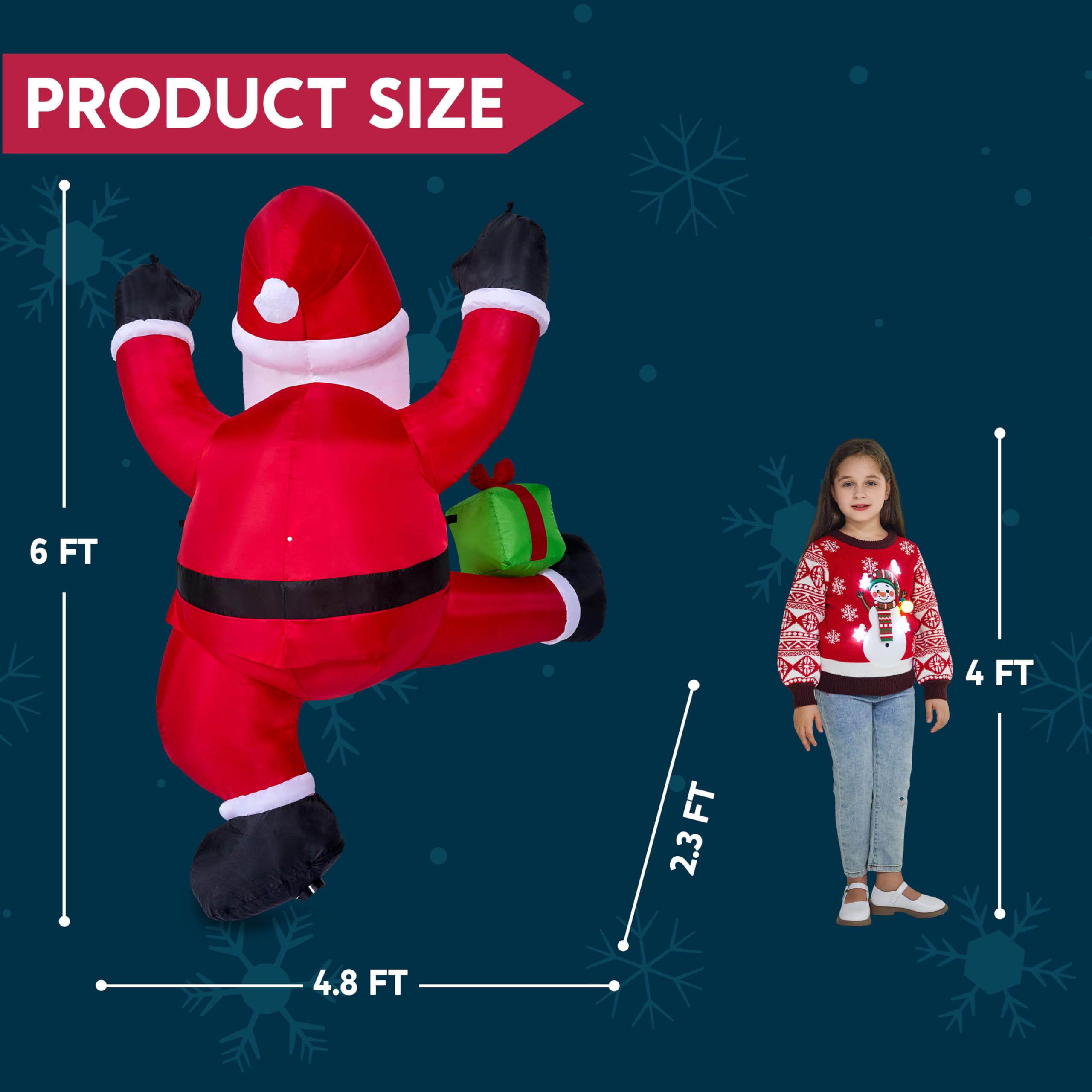 Joiedomi Père Noël Gonflable de 1,8 m de Haut avec boîte Cadeau, Père Noël Gonflable à Suspendre avec LED intégrée pour fête de Noël, extérieur, Cour, Jardin, décoration de pelouse