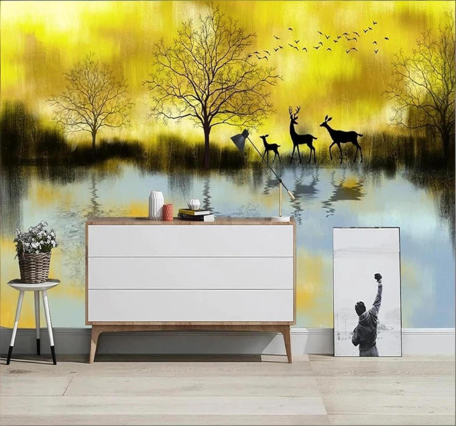 XLMING Abstract Beautiful Trees Moose Landscape 3D Wallpaper Premium Textured Silk Study Dining Living Room Bedroom Sofa TV Wall Easy Install-250cm×170cm