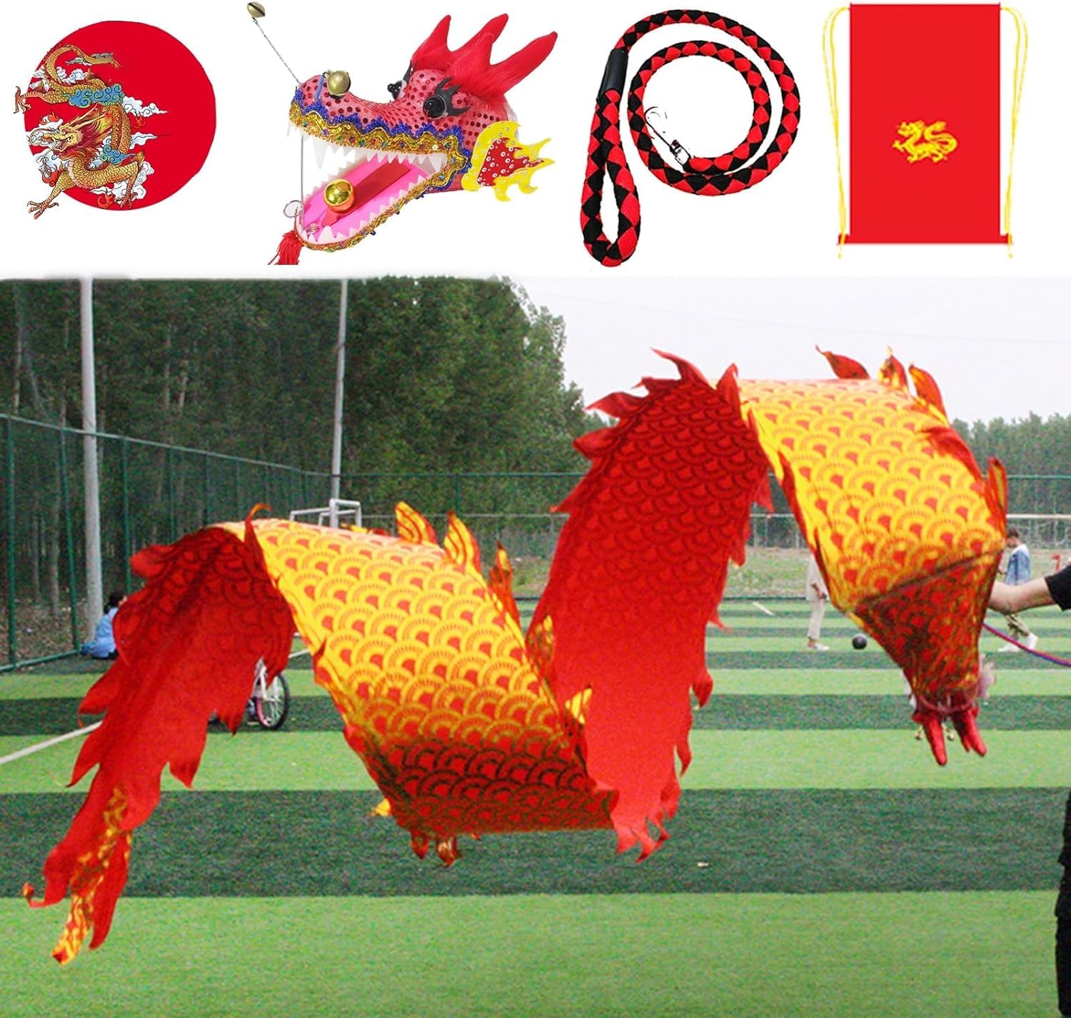 Ruban de dragon pivotant de sport Wu 8 m rouge pour exercice en plein air avec sac