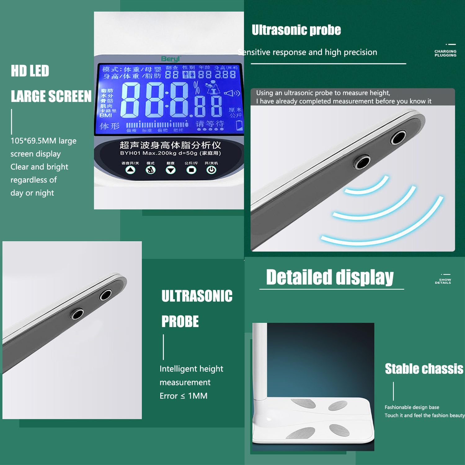 Bilancia Pesapersone Professionale Impedenziometrica Digitale con Funzione Bmi Massa Grassa, Bmi, Massa Muscolare, Ossea, Proteine