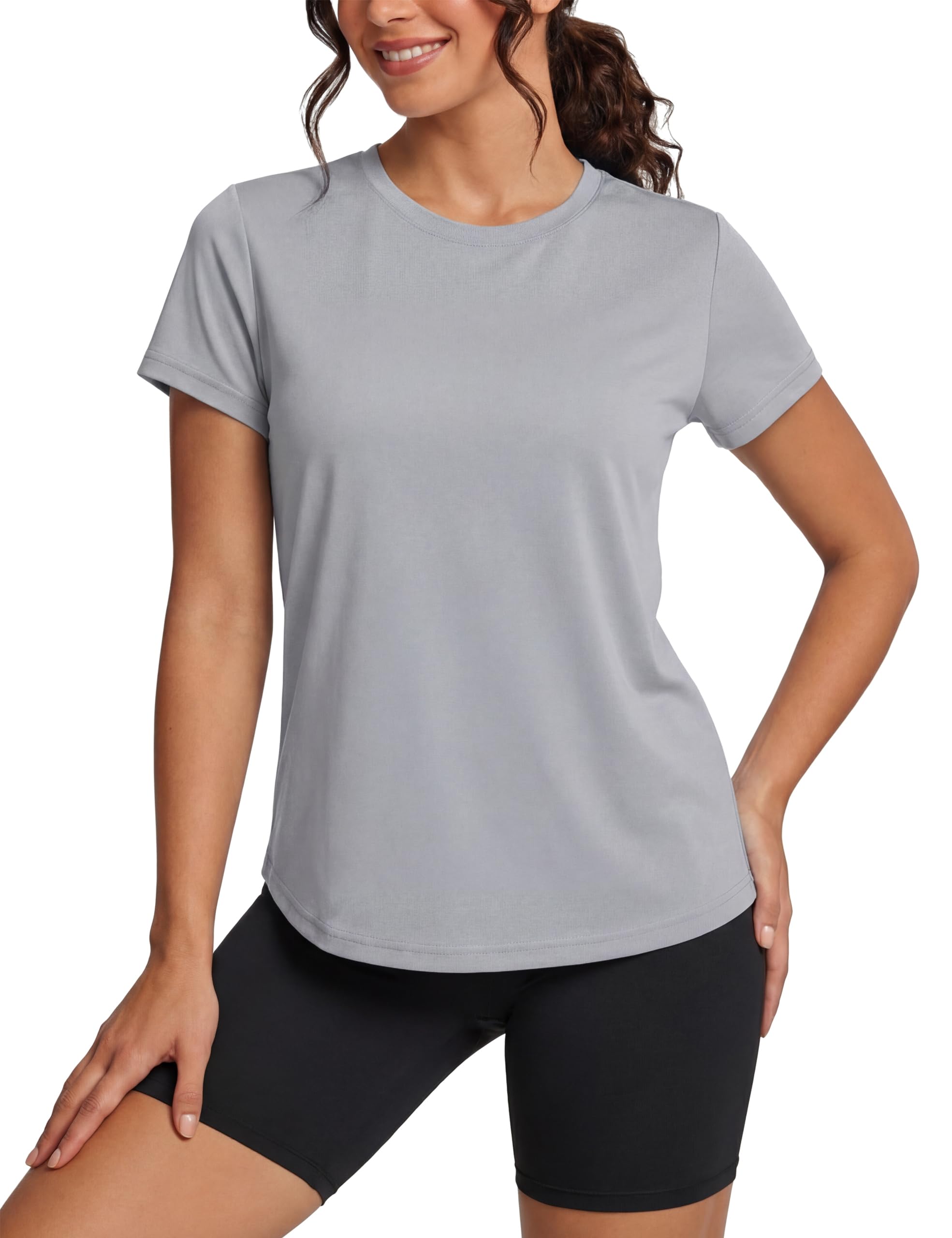 TACVASEN Damen Einfarbige T-Shirts Kurzarm UPF 50+ Basic Rundhals Sommer Schnelltrocknende Casual UV-Shirts