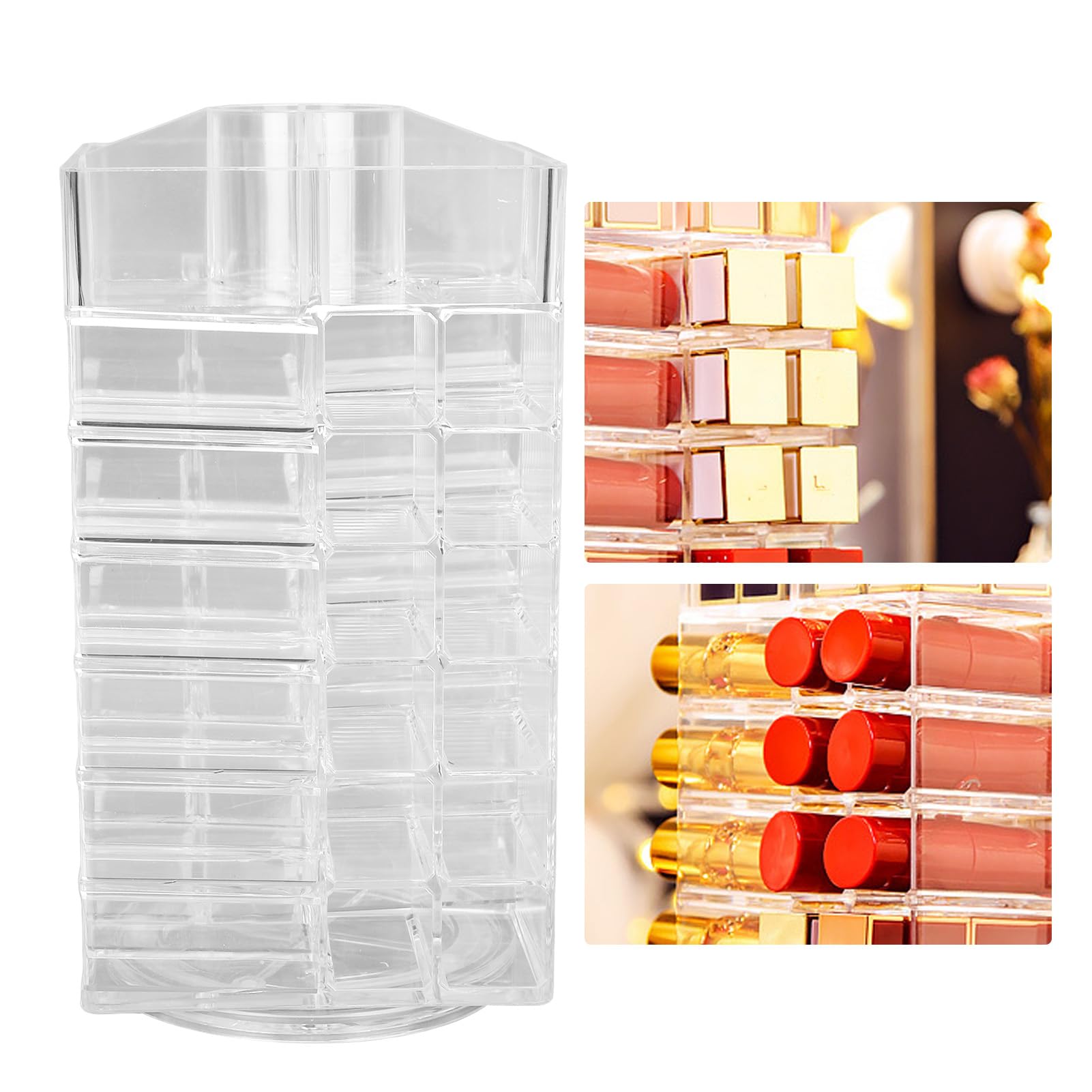 Fabater 360 Grad Rotierender Acryl Lippenstift Turmhalter, 53 Schlitze, Lipgloss Halter, Kosmetikorganiser für Frau, Transparent, 28x17x16 cm, 1 kg max. Gewicht, 1 stück