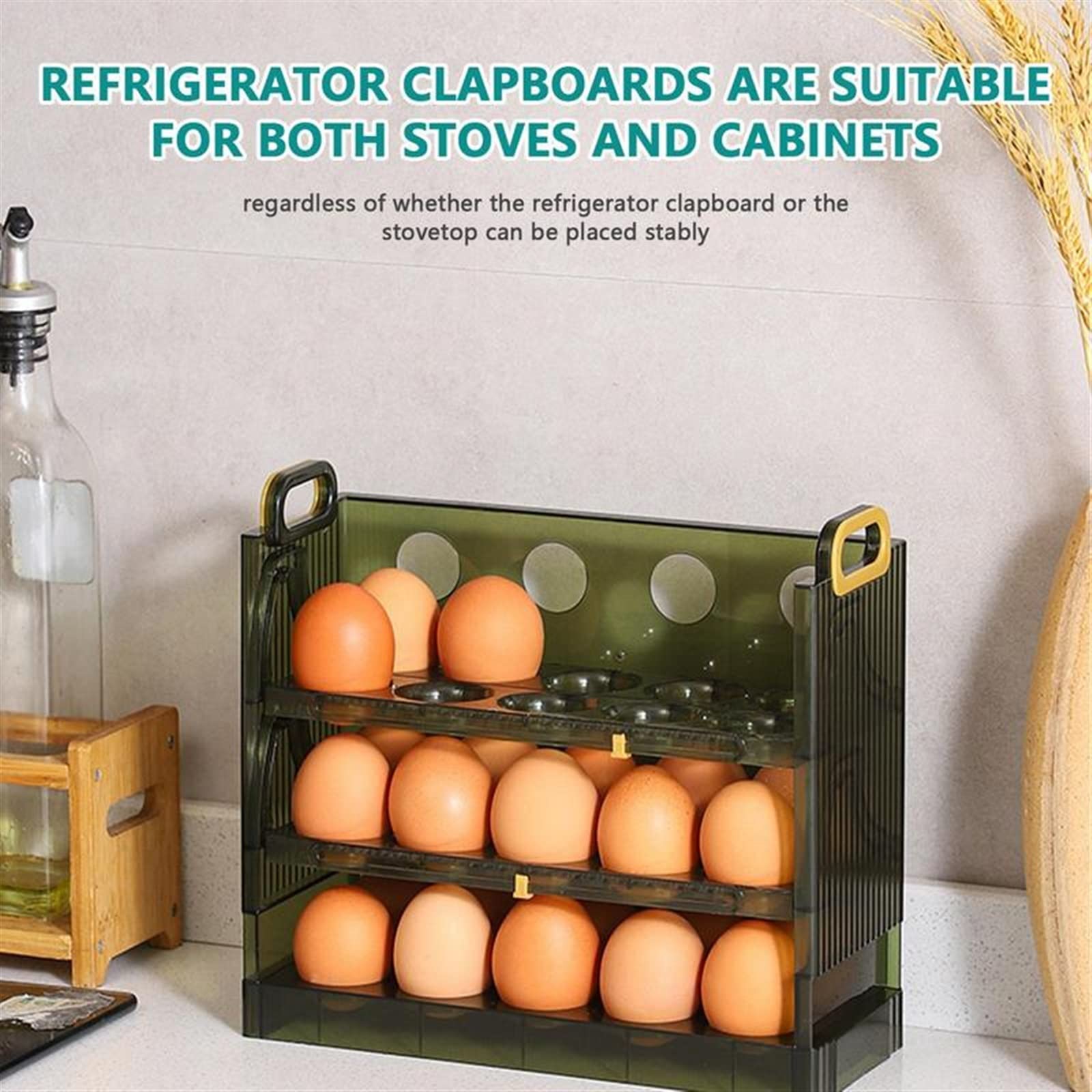 Compartimiento de Huevos para refrigerador Cocina Refrigerador Soporte para Huevos Puerta de refrigerador abatible de 3 Capas Estante de Almacenamiento de Huevos Bandeja Contenedor Ahorro de Espacio