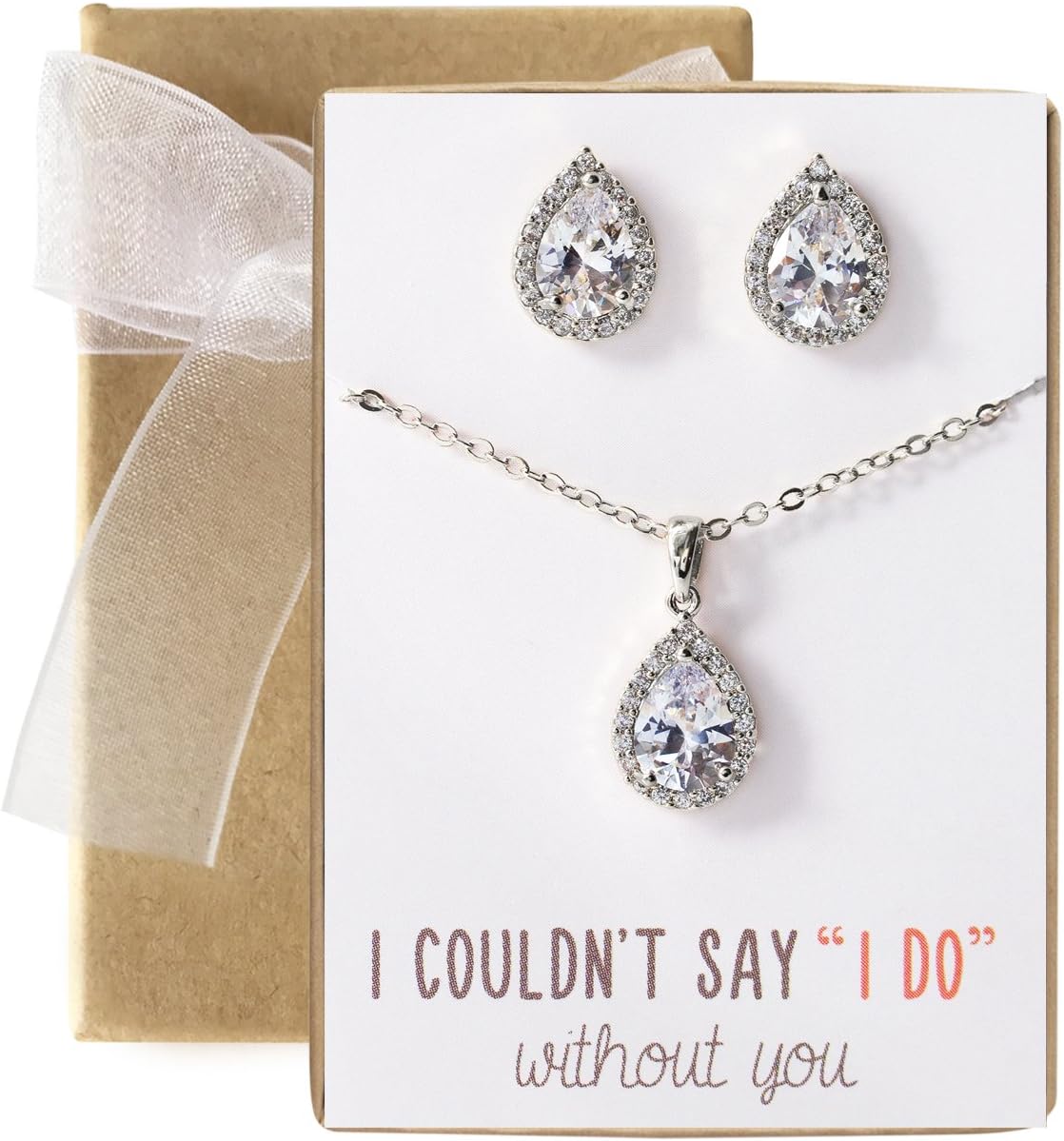 A+O Wedding Jewelry Set, Tear Drop Necklace and Earrings Set in Gold, Rose Gold, Silver