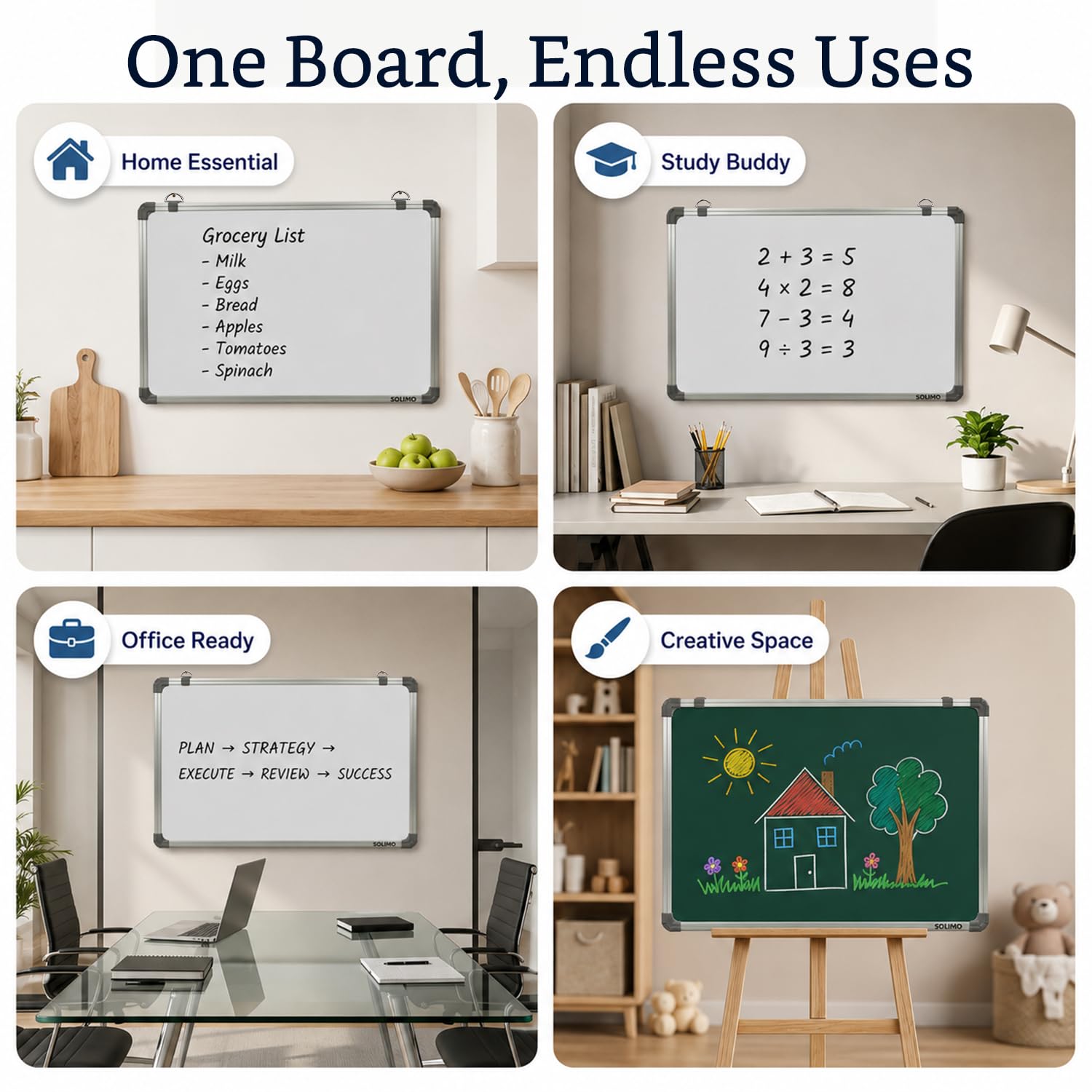 Amazon Brand - Solimo Aluminium Whiteboard and Chalkboard (1.5 x 2 feet) 3