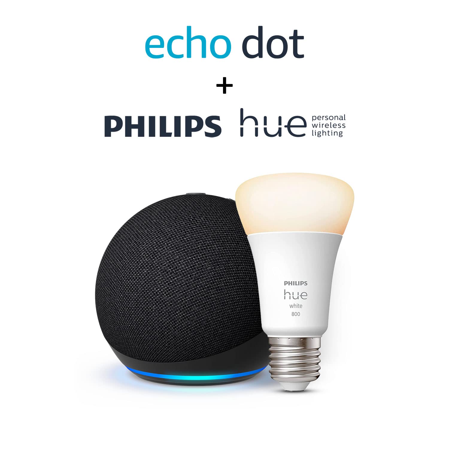 Echo Dot (5ª generazione) | Antracite + Philips Hue White Lampadina LED Smart (E27), compatibile con Alexa - Kit di base per Casa Intelligente