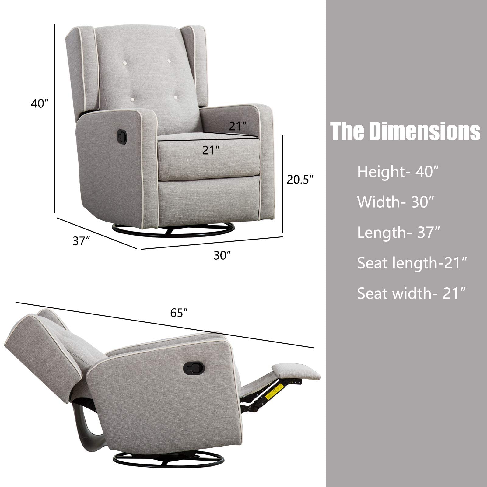 Swivel Rocker Recliner Chair, Nursery Glider Chair, Nursery Rocking