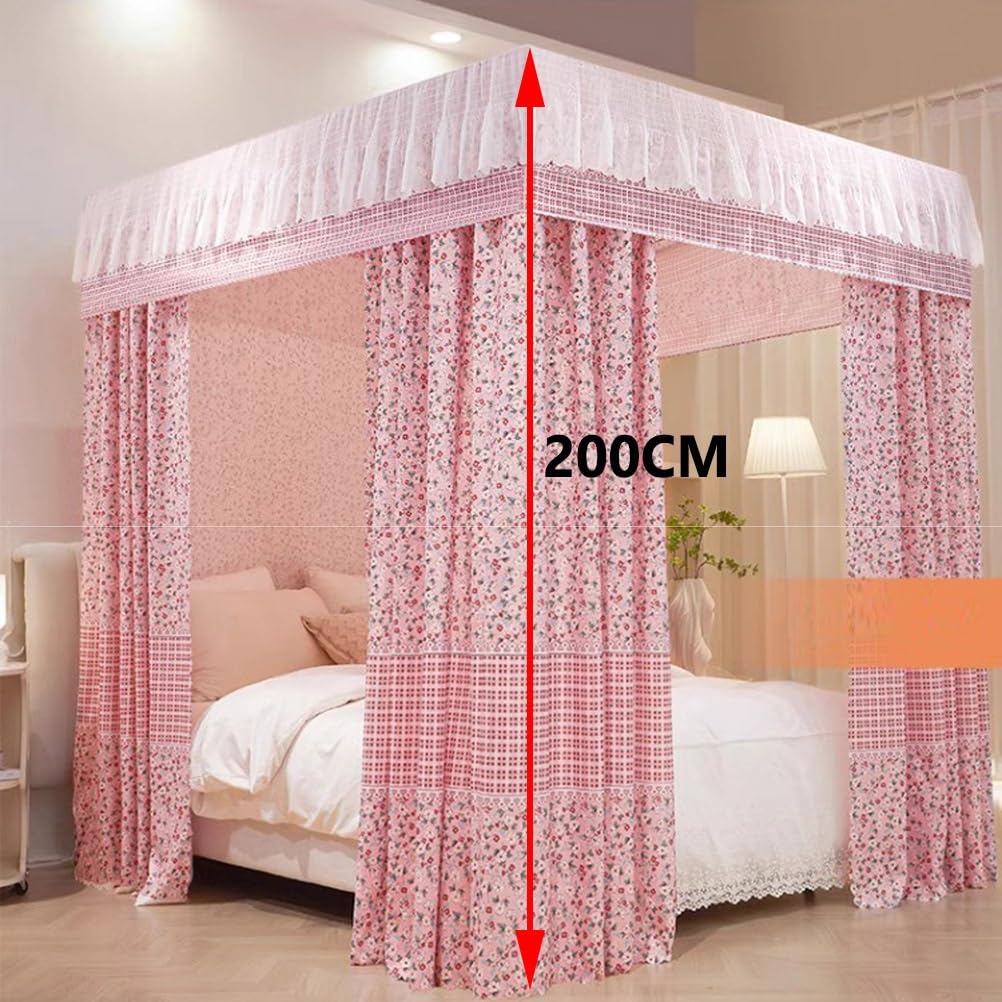 Zanzariera a baldacchino di Lusso a Doppio Strato - 1,8 m/6 Piedi, Tenda da Letto Matrimoniale con Supporto in Metallo (Colore: Rosa-1, Dimensioni: Doppio Strato)