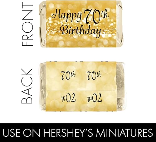 Miniatura 4 de Mini envoltorios de barra de caramelo para fiesta de cumpleaños número 70, color negro y dorado, 45 calcomanías
