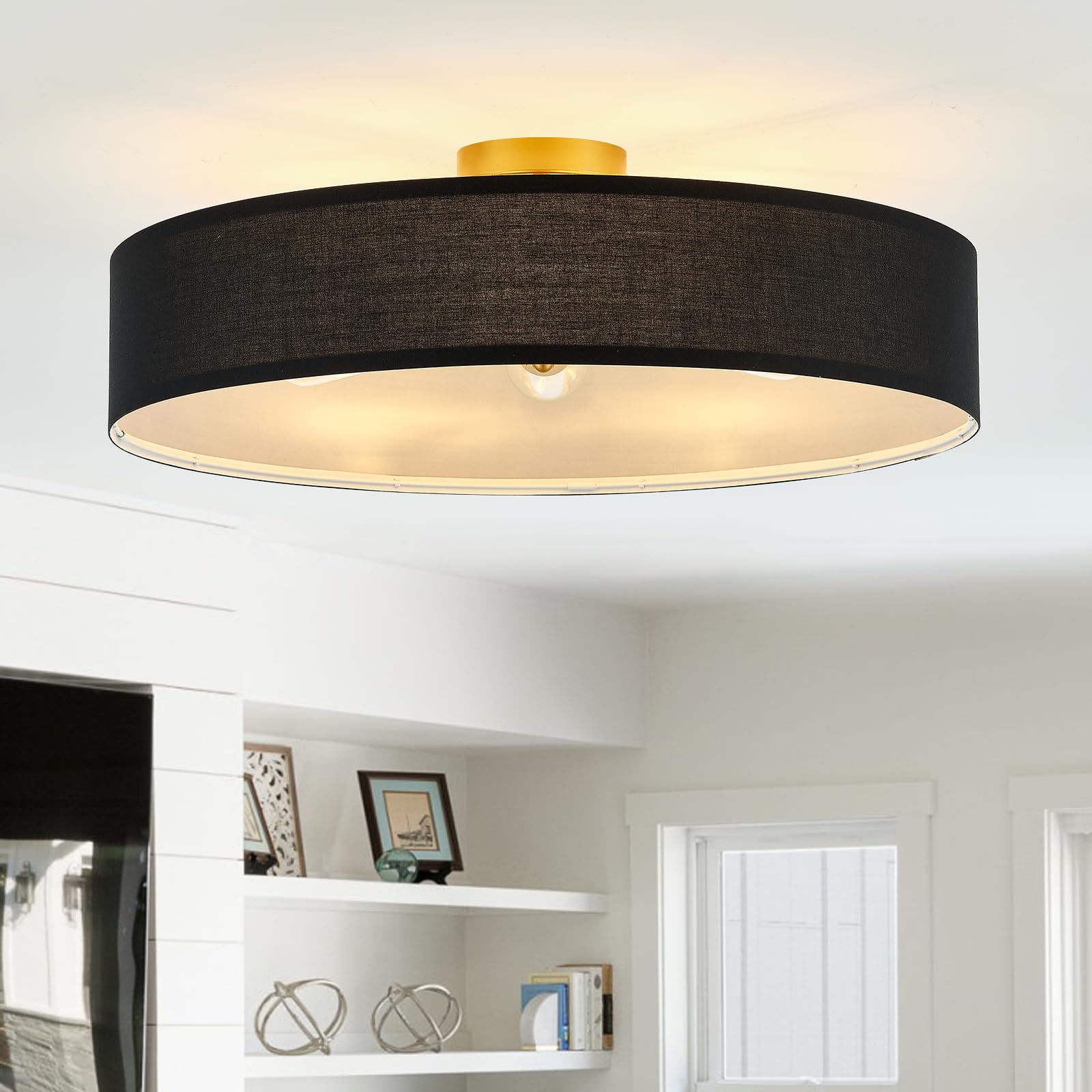 VILUXY Black and Gold Semi Flush Mount Ceiling Light Fixture, 24