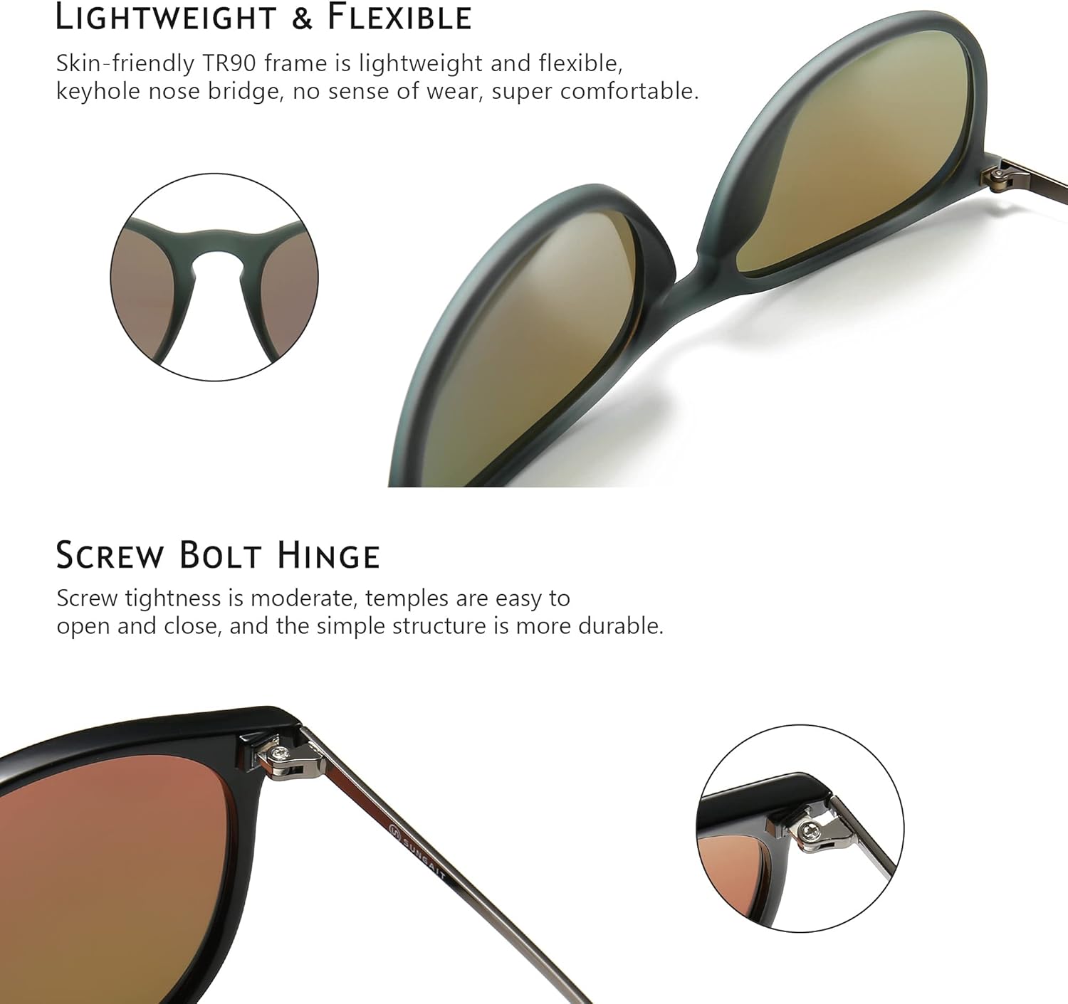 SUNGAIT 2 Pairs Round Polarized Sunglasses for Women Men Vintage Trendy Style Colored Lens UV400