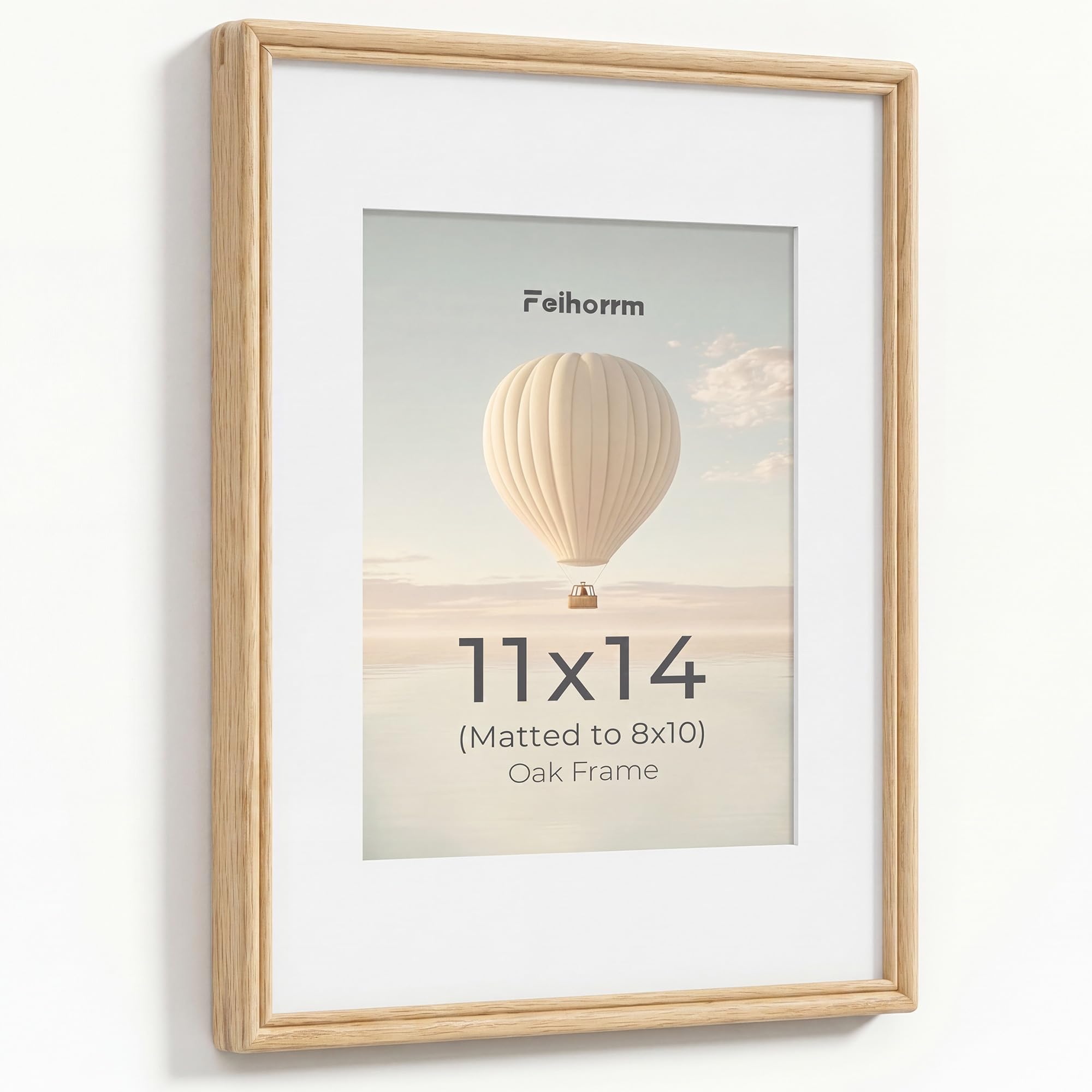 Feihorrm 11x14 Picture Frame, Natural Oak Solid Wood 28x36cm Frame with HD Tempered Glass, Fit 8x10 with Mat or 11x14 without Mat, Handcrafted Wooden Frames for Horizontal or Vertical