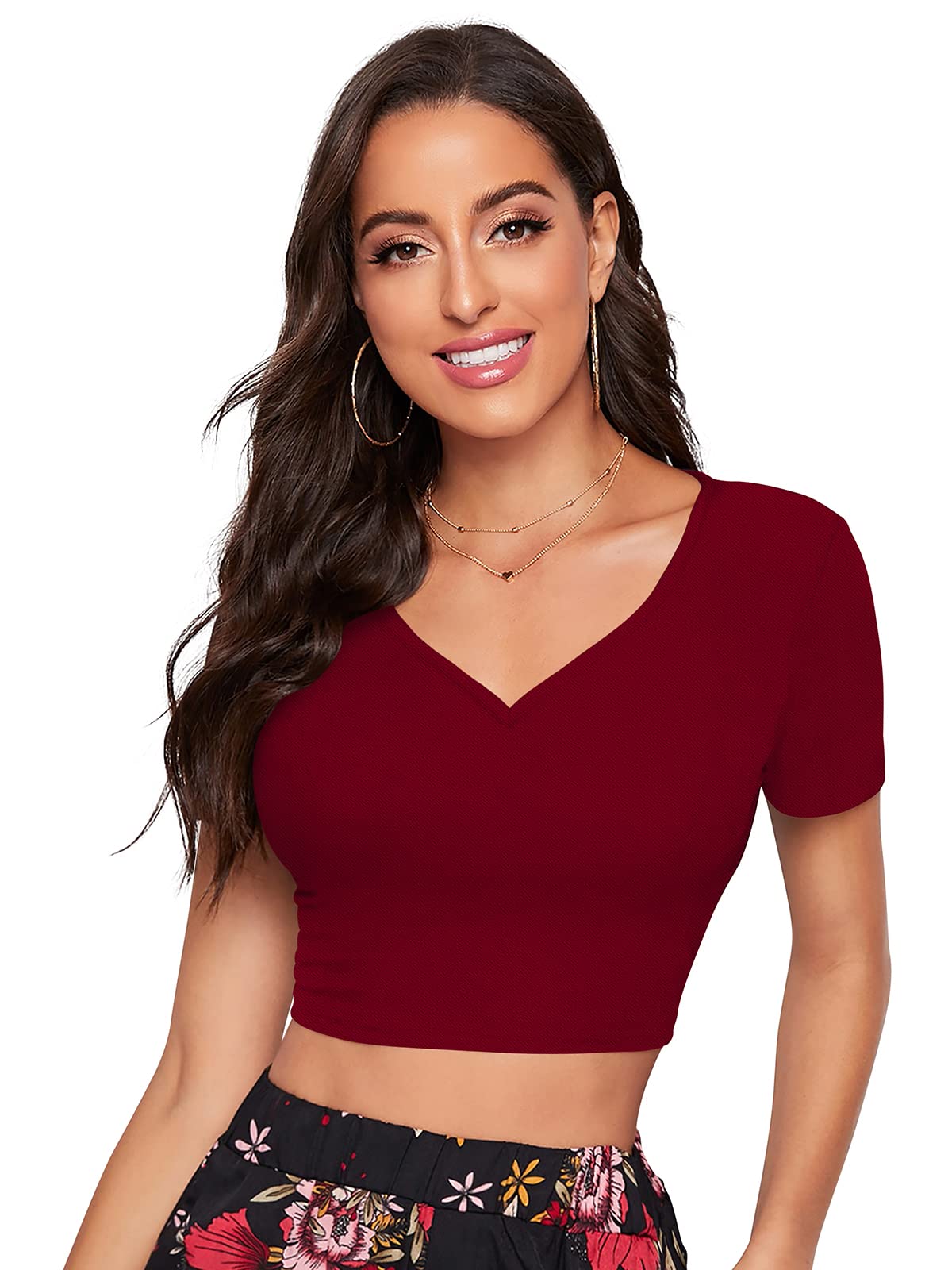 london belly Women's Cotton Lycra Crop Top with V Neck Half Sleeves Regular Fit Solid Pattern and Crop Length | Ladies Daily Use Top | Casual Top-picture-20