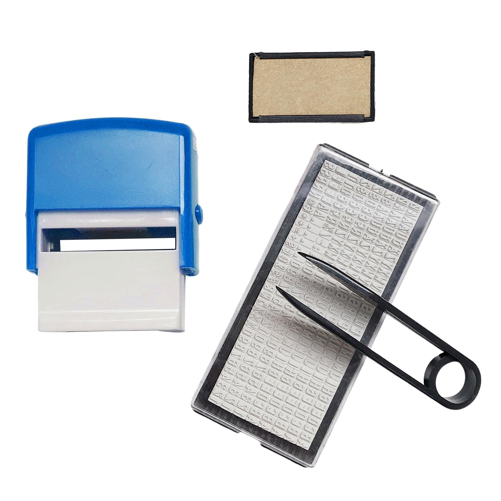 Set di 10 mini timbri in gomma personalizzati con lettere dell'alfabeto e numeri, per la casa, blu, 9 x 7 cm