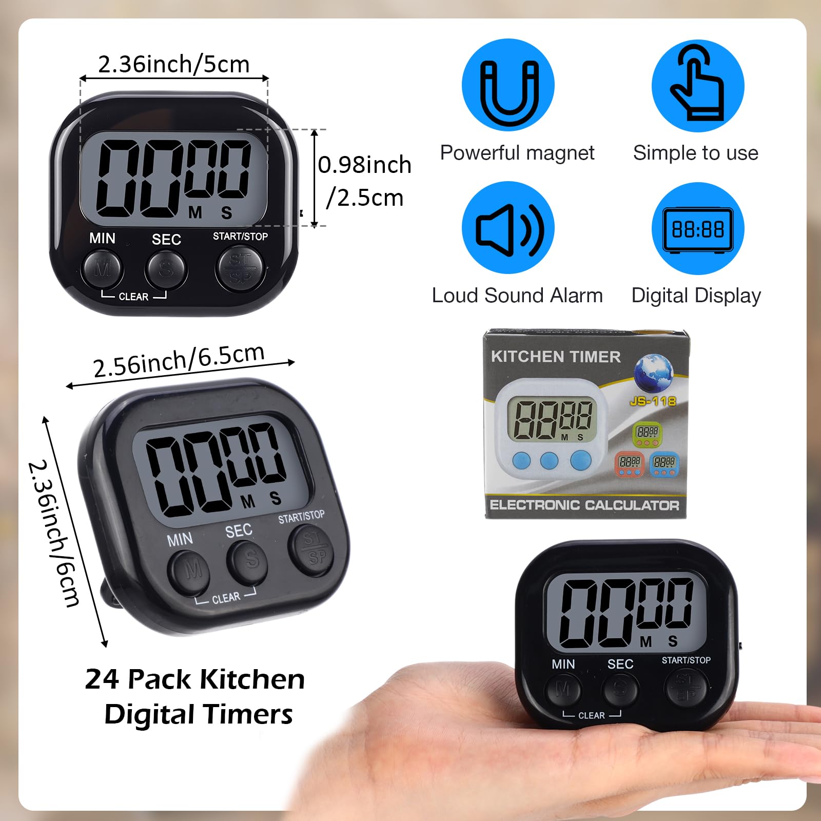 Leumoi 24 temporizadores digitales de cocina magnéticos, pantalla grande, interruptor de encendido/apagado, cuenta regresiva de minutos y segundos, configuración de memoria para cocinar ejercicio en