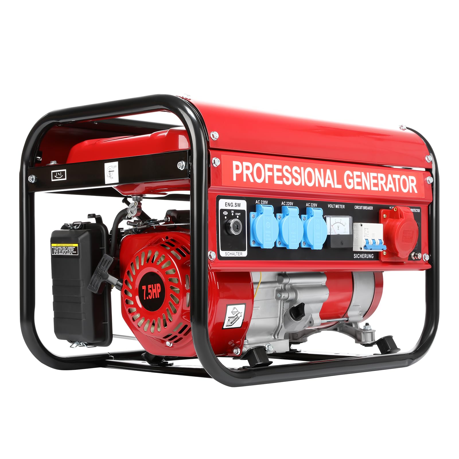 Stromgenerator Benzin 7,5 PS 3000W Dauerleistung 6500W Max Notstromaggregat 4-Takt OHV Motor mit AVR, 15L Tank, 3x 230V Steckdosen, Tragbar Leise für Haus Garage Werkstatt Baustelle
