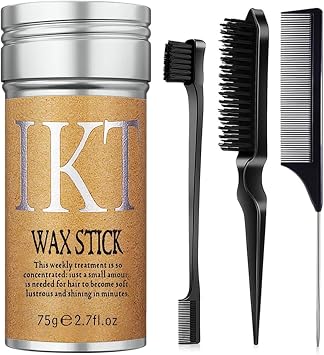 Delicate Hair Stick Wax Professional Hair Gel Styling Thin Curly Hair Professional Hold Power Soft Finish 75g #Black Comb Set