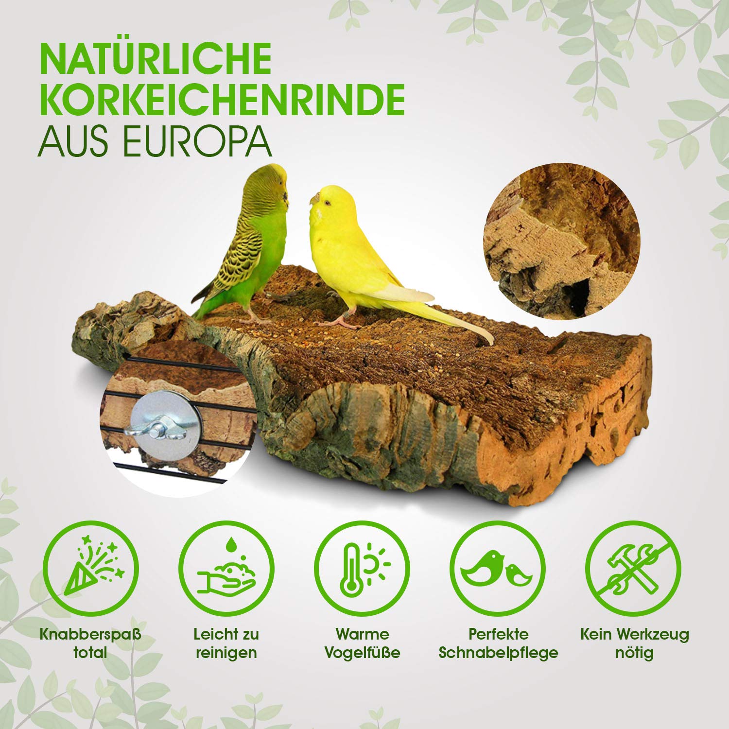 Korksitzbrett für Vögel - Größe S, M, L, XL, XXL - 100% Bio Vogelkäfig Zubehör - natürliches Kork Sitzbrett für Wellensittiche, Nymphensittiche, Papageien und Co. (XXL (34 x 17 cm))