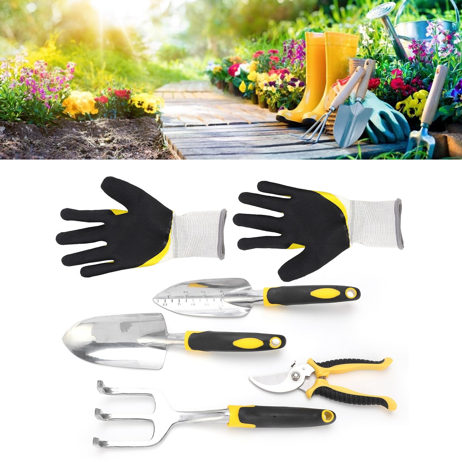 Kit de Herramienta de jardinería de 5 Piezas Piradora de Palas de trasplante con Cabezal de Aluminio Fundido de Servicio Pesado para Plantar Flores jardín