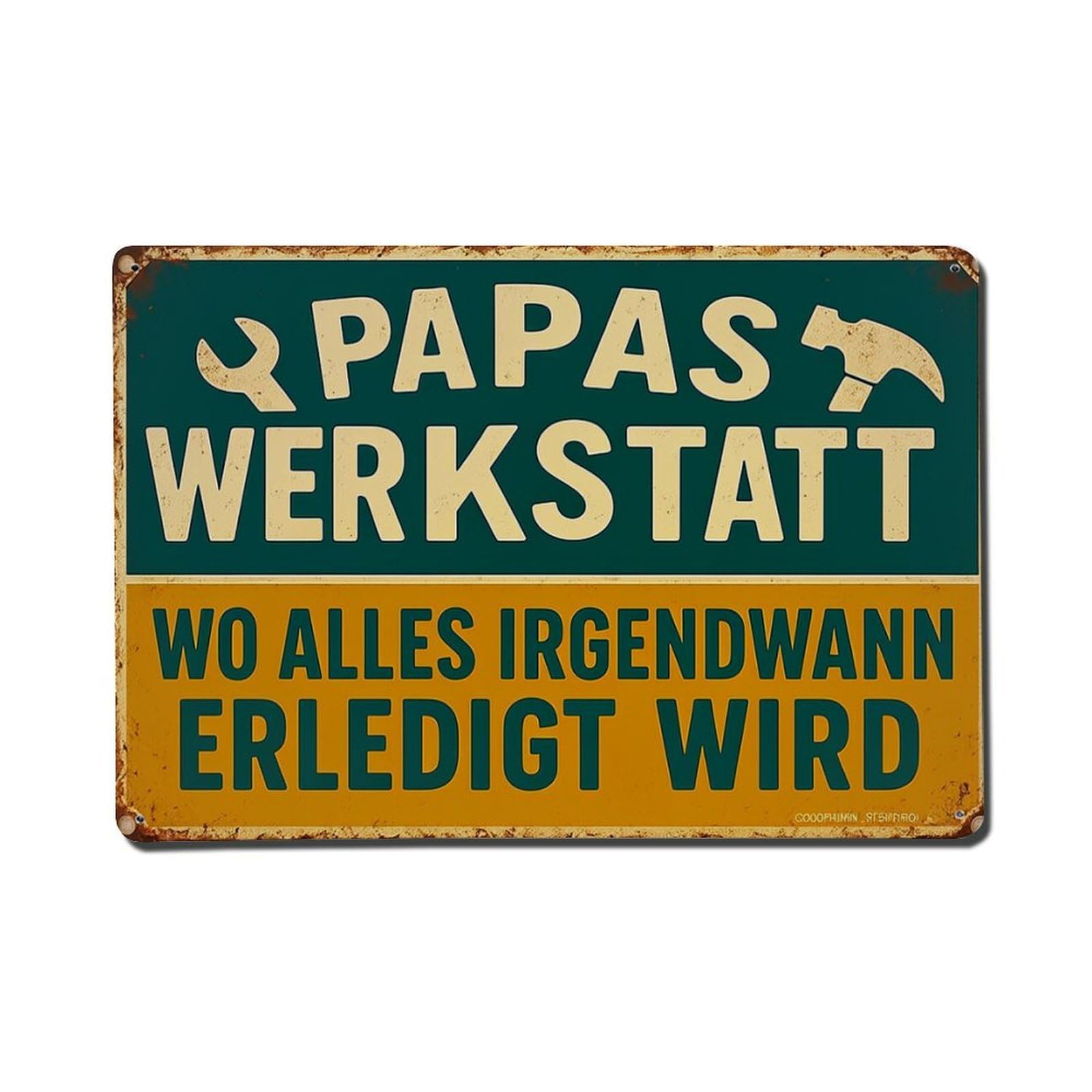 Papas Werkstatt Sign With Tools And Text Vintage Tin Sign Retro Metal Wall Decor Metal Poster, Home Bar Garage Farmhouse Cafe Wall Art Decoration 8x12Inches