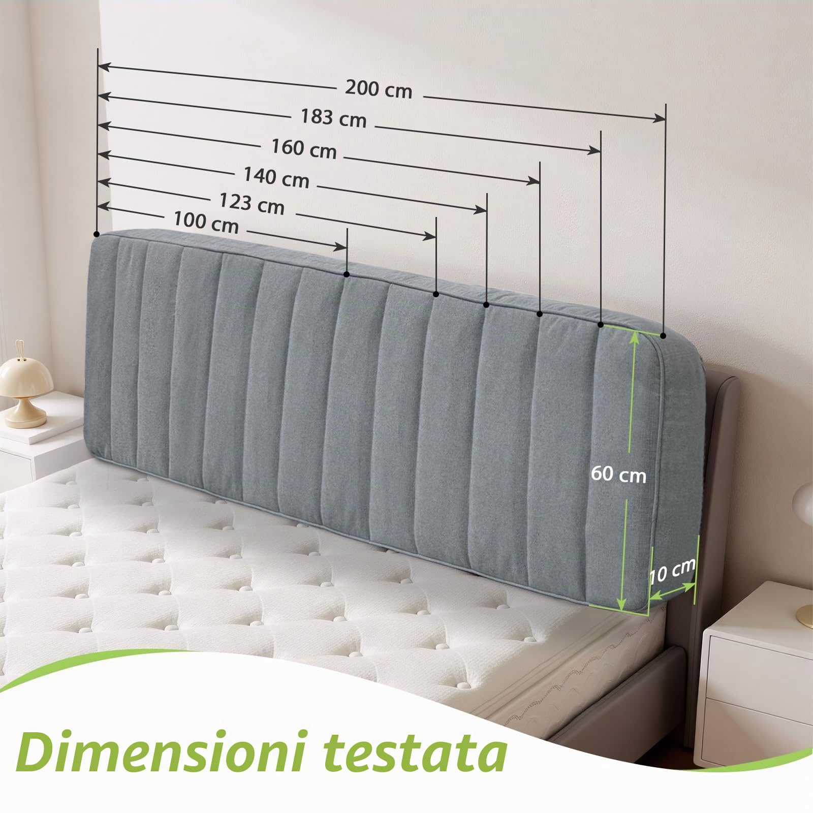 Testiera Capitonnè – Testiera imbottita in lino, montaggio senza utensili, schienale autoportante multiuso, copertura rimovibile e lavabile,183cm,grigio