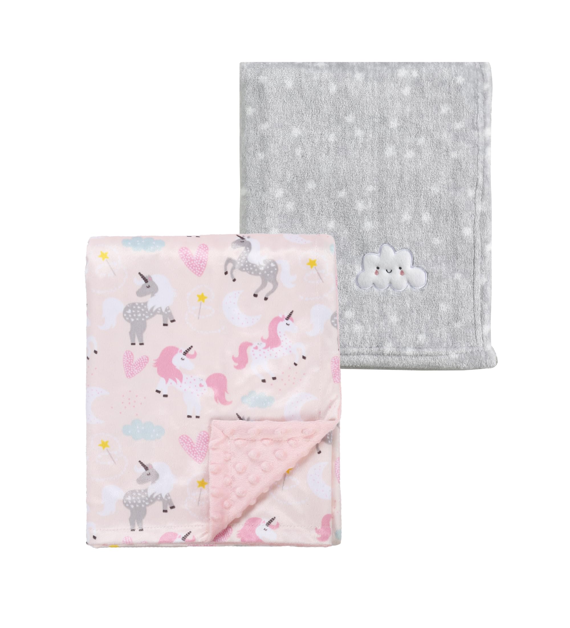 CREVENT 2Pcs 75cmX100cm Cute Cozy Fluffy Warm Baby Blankets for Infants Toddlers' Bedding Crib Cot Stroller - Grey Cloud + Mink Unicorn