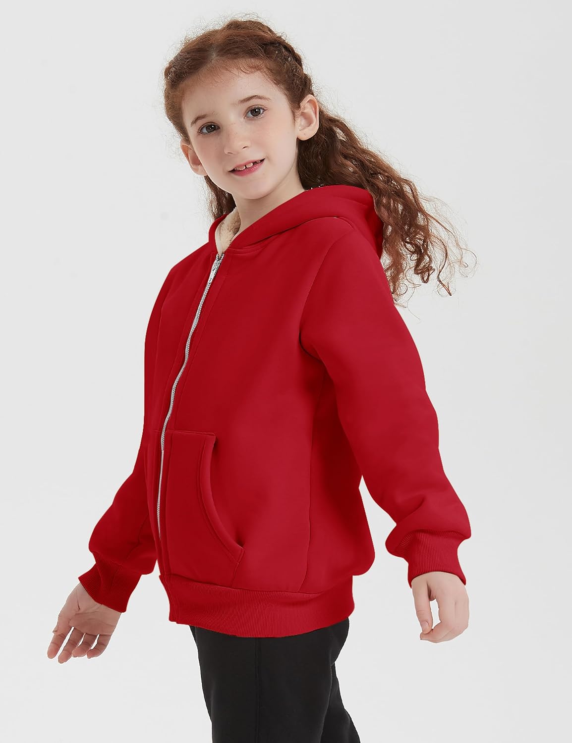 Unisex Boys Girls Sherpa Lined Fleece Jacket Hoodie Kids Warm Winter Zip Up Hooded Sweatshirt Jackets Coat 4-15Y