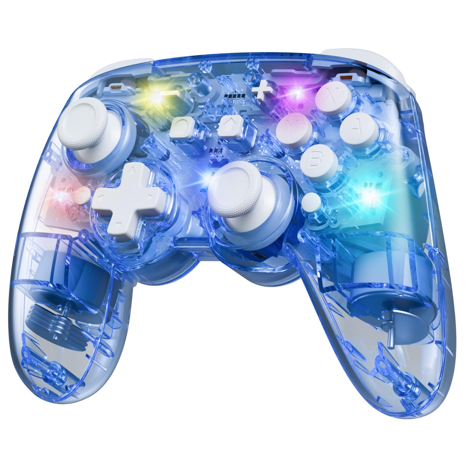 PALPOW Switch 2 Controller mit Switch 1/2/OLED/Lite, Hall-Effekt-Joysticks Pro Controller mit 7 RGB LED/Makro Paddles/Bluetooth/Bewegungsaufnehmer/6-Achsen-Gyro/Turbo,Transparent Blau