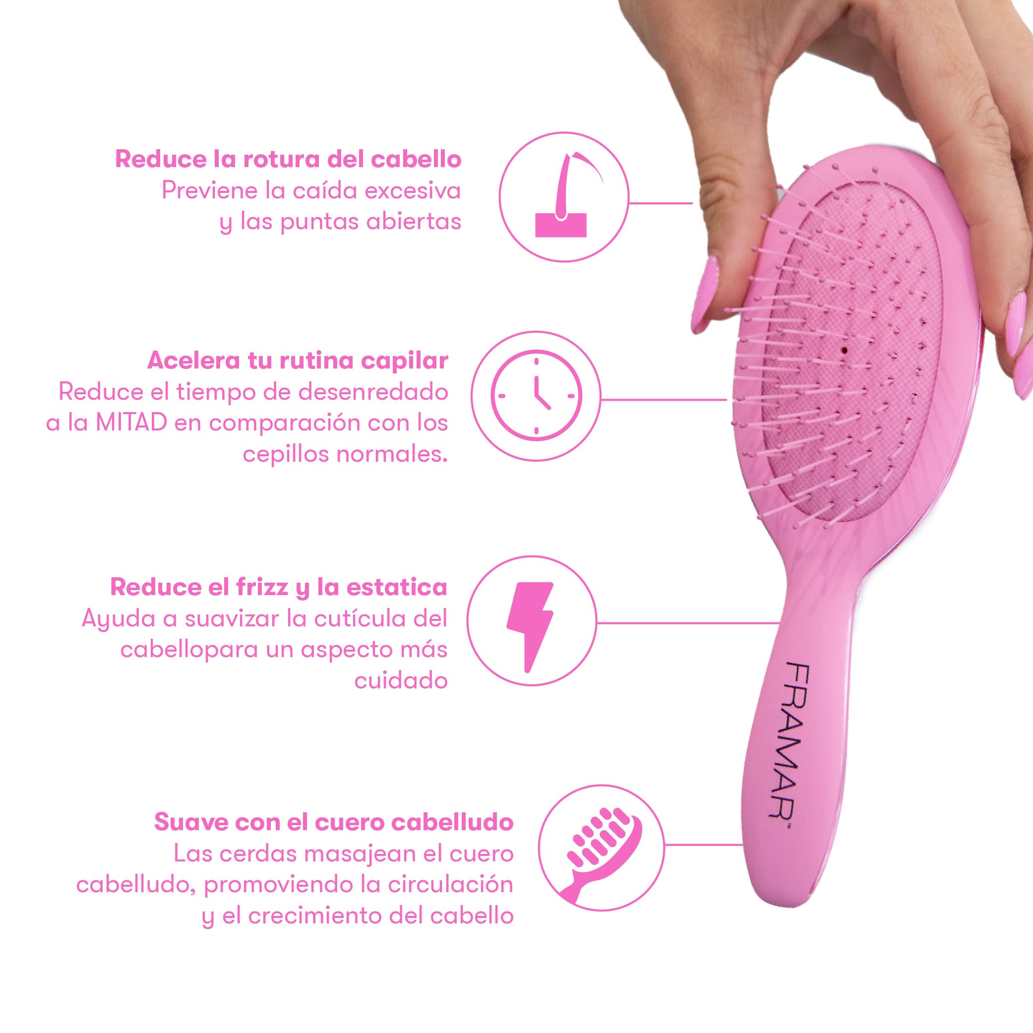 FRAMAR Cepillo Viaje Pelo - Cepillo Pelo Pequeño, Cepillo Pequeño Pelo, Mini Cepillo de Pelo, Escova Cabelo, Compacto Para Viajar, Para Todo Tipo de Cabello - Rosa