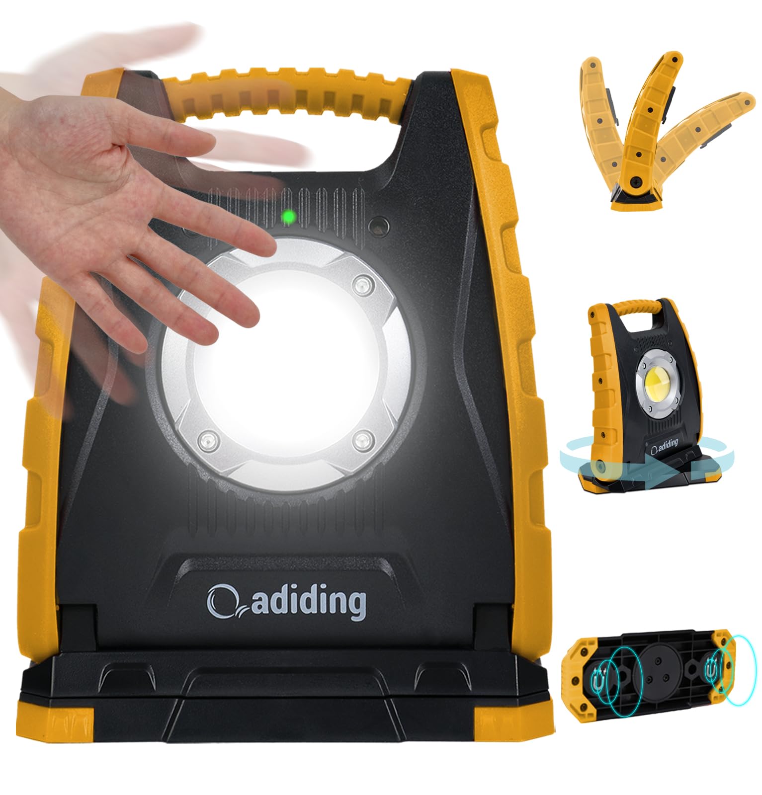 Adiding Luz de trabajo LED recargable de 4400 mAh, luz de inundación portátil debajo del capó, luz de trabajo con sensor y base magnética de rotación de 360°, luz mecánica alimentada por pilas para