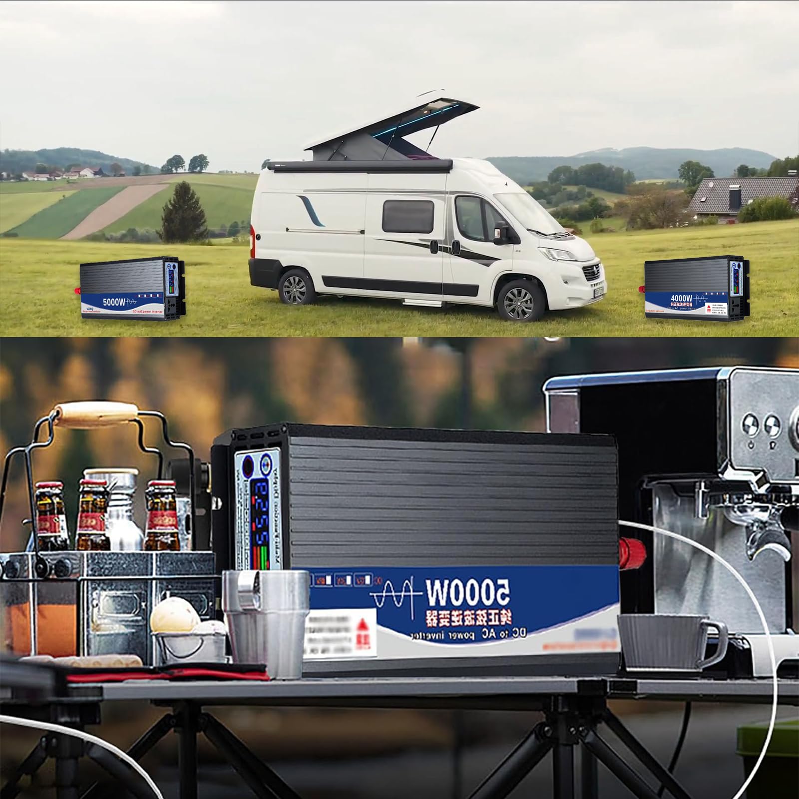 Falownik samochodowy czysta fala sinusoidalna przetwornica napięcia, 4000W 5000W DC 12V 24V 48V na konwerter AC, dla domu RV ciężarówka awaryjna łódź kempingowa,24V to 220V-5000W