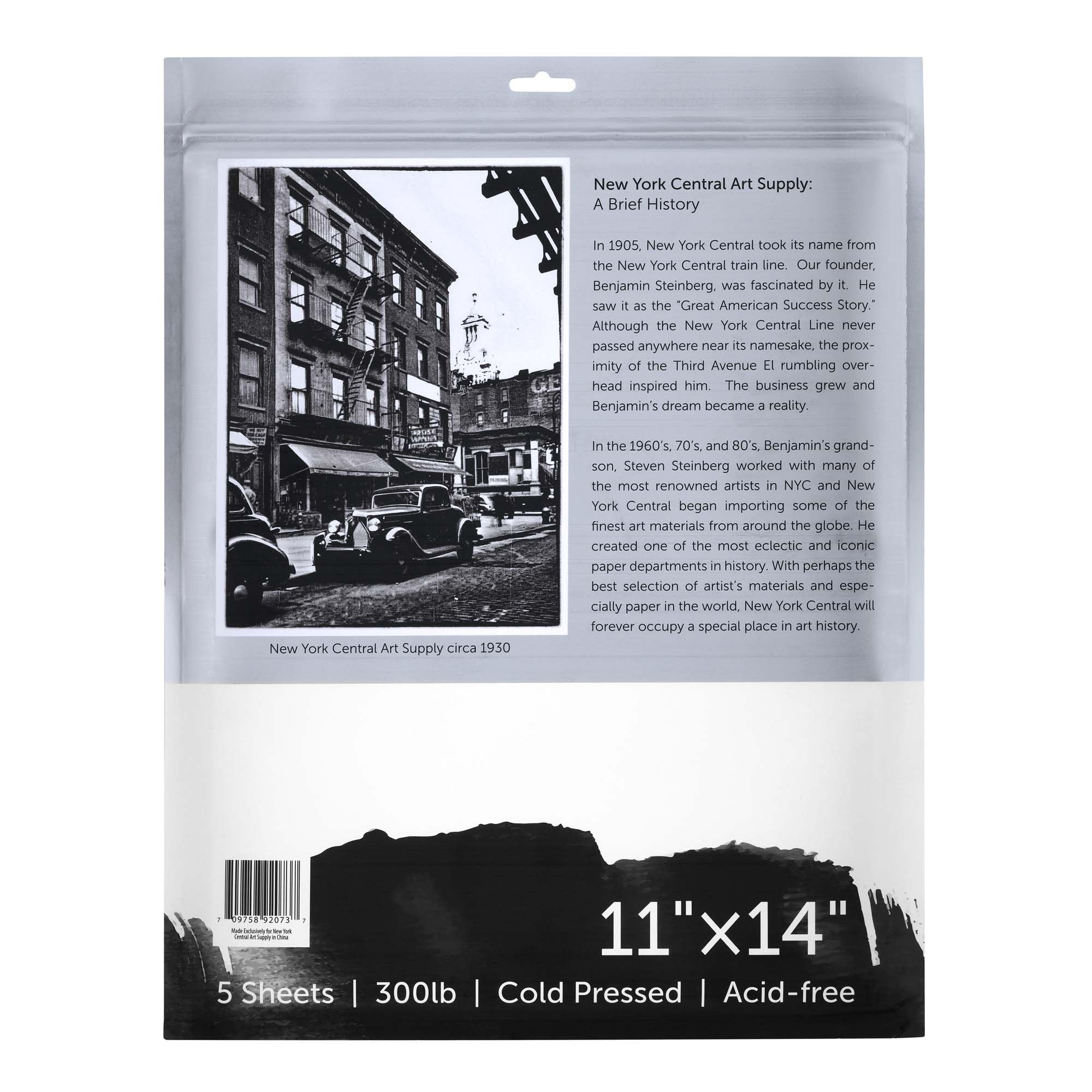 New York Central Papier aquarelle - 100 % coton, sans acide, qualité archivistique, blanc vif, 136 kg - Presse à froid - 100 % coton - Qualité archivistique - Pour supports humides et secs