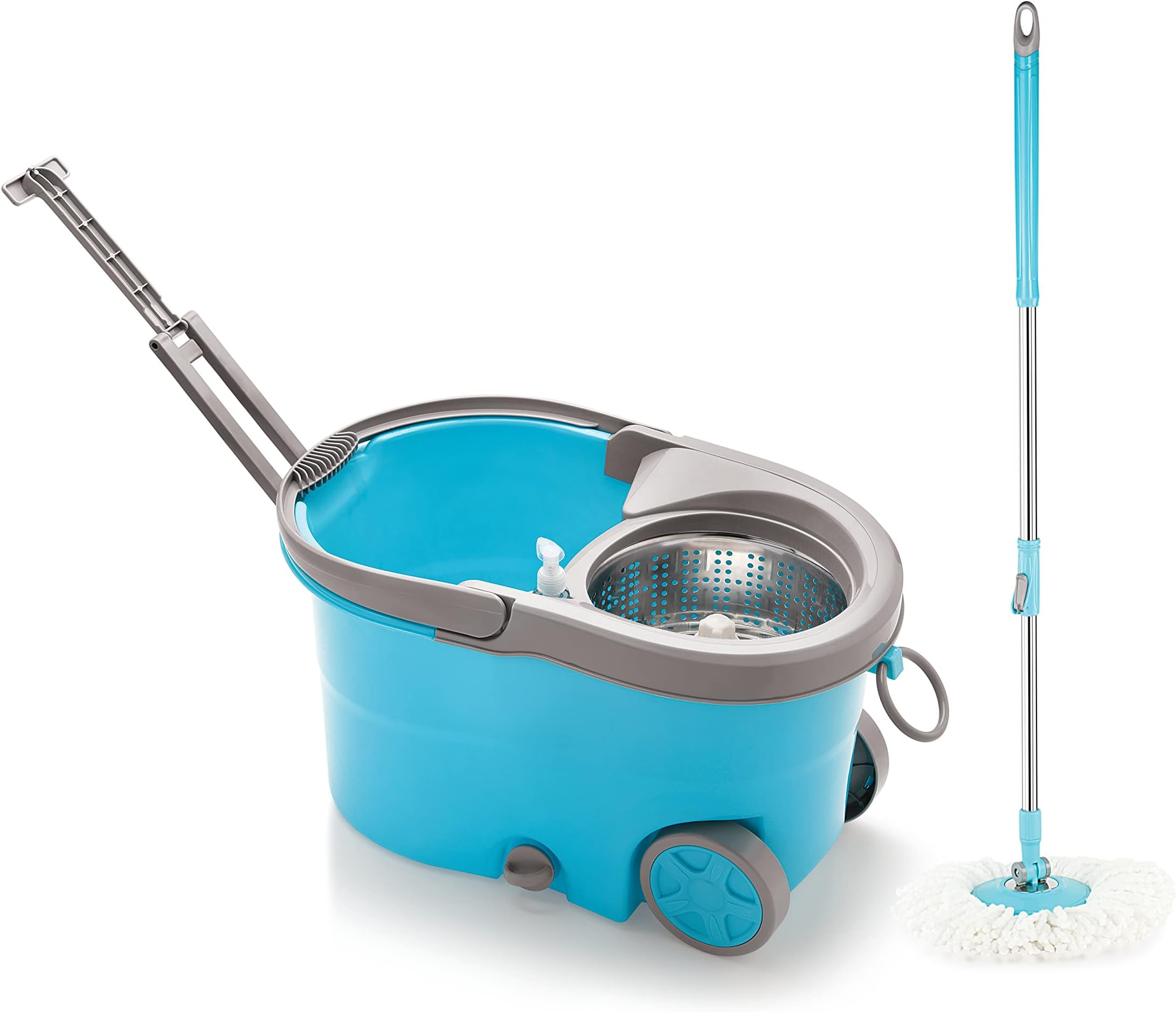 WOTRA ® S330 Easy Wring Spin Mop Bucket with Microfiber Mop Adjustable Handle Rod Comes with 2 Microfiber Refills