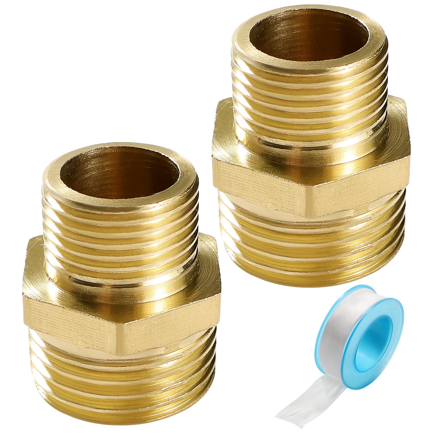 2 Piezas Recto de Latón G1/2 Macho a G3/8 Macho, Pezón Hexagonal de Doble, Conector de Pezón Hexagonal, con Cinta de Plomero, para Conversión de Conexión de Tubería
