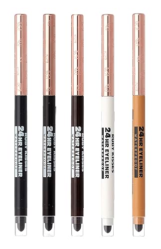 Miniatura 7 de Ruby Kisses Delineador de ojos impermeable, lápiz delineador de ojos mecánico impermeable de larga duración con sacapuntas integrado, a prueba de