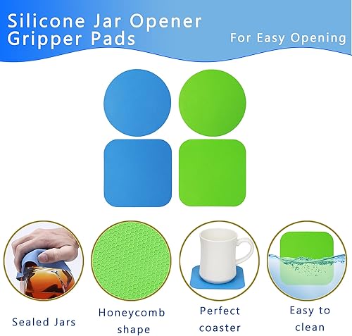 Miniatura 4 de Abrelatas de acero inoxidable ajustable y juego de almohadillas de goma para abridor de tarros, 5 en 1 multifuncional para manos débiles y personas