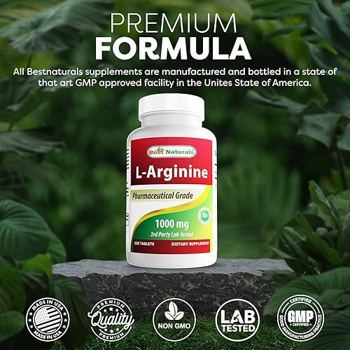 Miniatura 5 de Best Naturals - Paquete de 3 tabletas de L-arginina de 1000 mg y 120 comprimidos suplemento de arginina de grado farmacéutico L promueve la síntesis