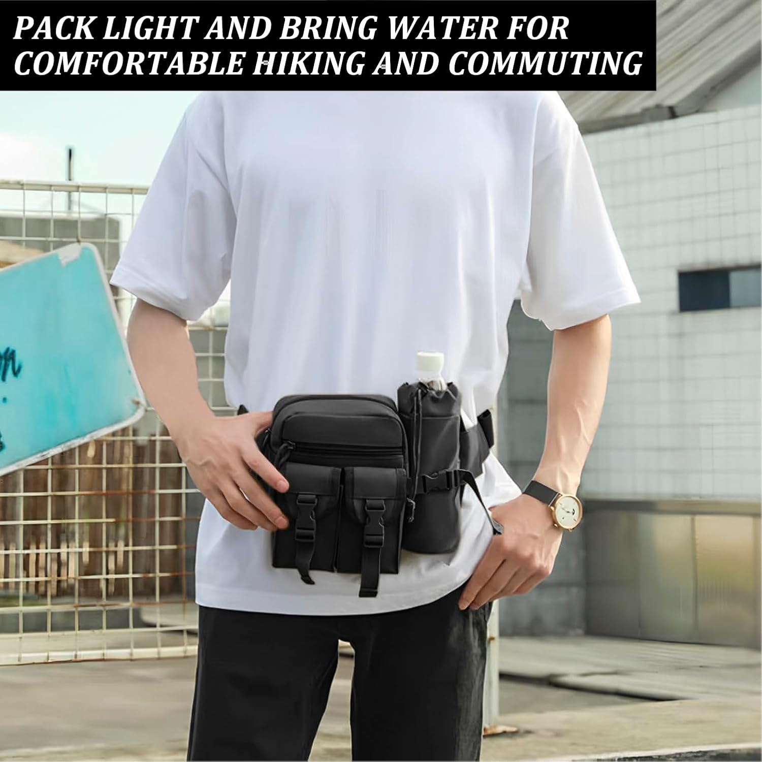 Tactical Fanny Pack Waist Bag for Men Women, Lightweight Waist Pack with Water Bottle Holder Adjustable Running Hip Belt Bag for Running Walking DogWalking Travel Cycling (Extended Belt) - Image 9
