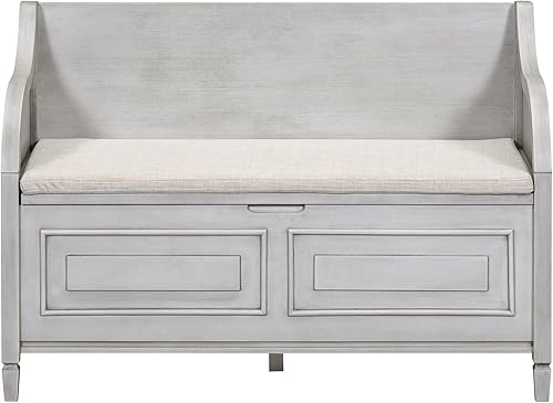 Miniatura 9 de Banco de almacenamiento de madera con armarios de zapatos debajo del asiento y bisagra de seguridad, banco de almacenamiento multifuncional para