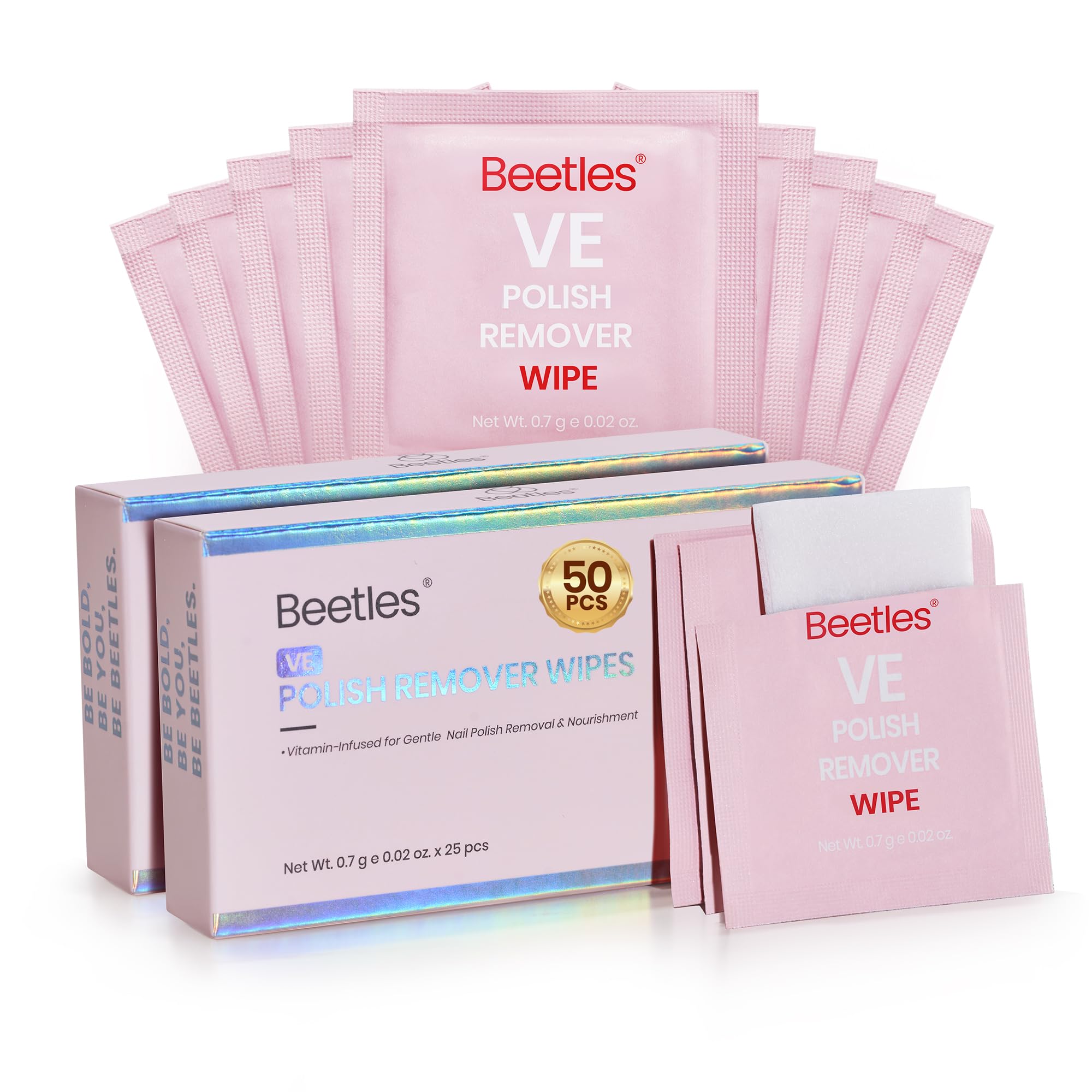 Beetles Acetone-Free Nail Polish Remover Pads - 50 Count Nail Scrubbers 2-in-1 Prep Lacquer Remover Nail Polish Remover
