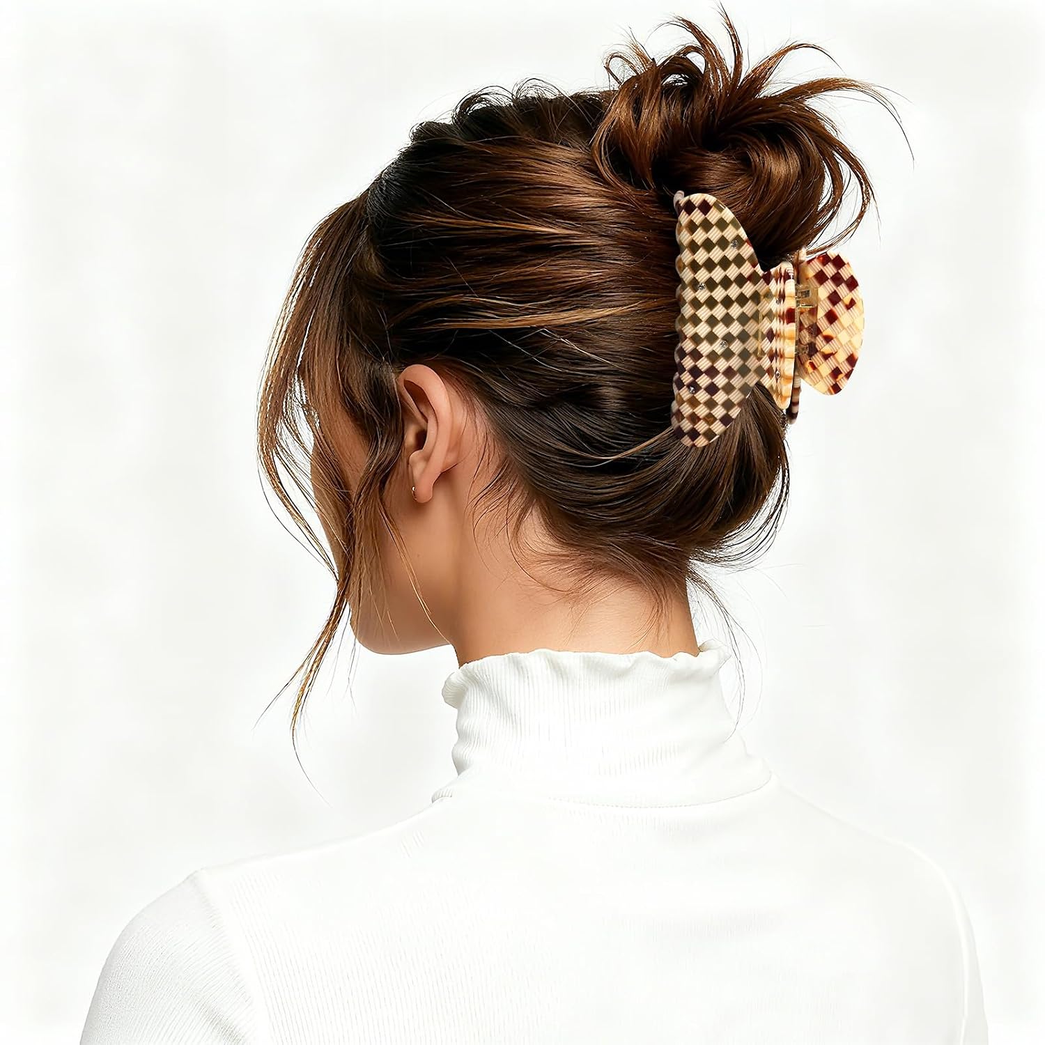French Checkered Hair Claw Clips for Women - Premium Acetate Plaid Jaw Clips, Non-Slip Strong Hold Medium Hair Accessories for Thin to Normal Hair (Night's Dream 1564)