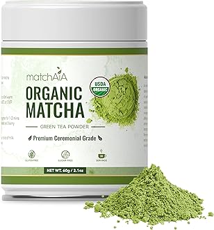 - MatchAiA Organic Ceremonial Matcha Green Tea Powder - Premium Ceremonial Grade, First Spring Harvest, USDA Certified, 100% Pure - Sugar Free, Gluten Free (60g / 2.1oz Tin)