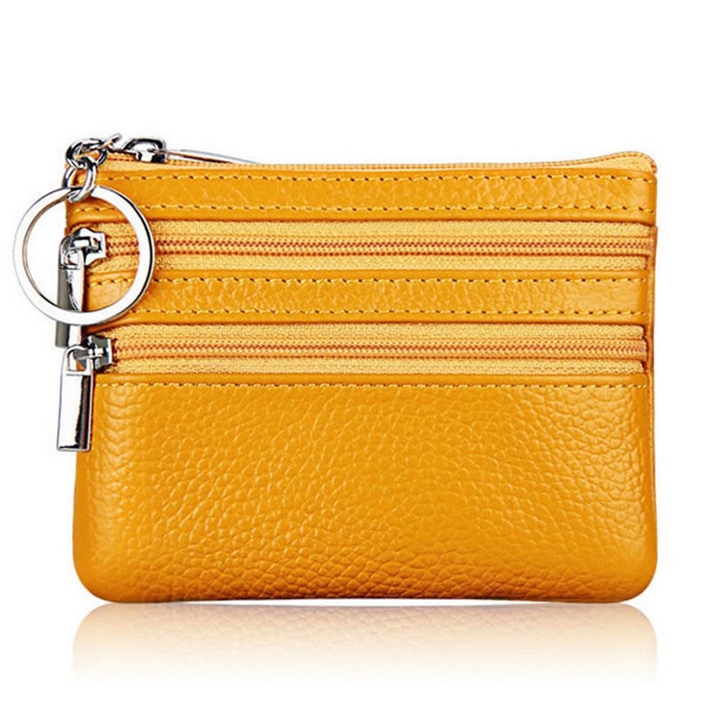 Simplelife Women's Yellow Men Leather Wallet Coin Purse Card Clutch Pouch Purse For Small Coin Card Key Ring With Double Zipper