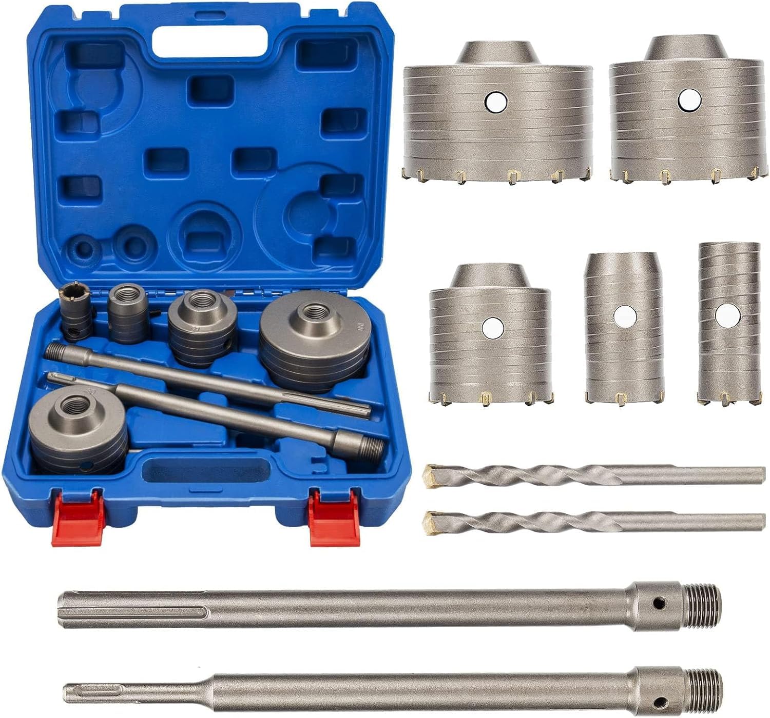 Sega a Tazza Carotatrice a Tazza Per Muro 9 Pezzi, Ø30, Ø40, Ø65, Ø80, Ø100 Mm, Con Albero SDS Plus E SDS-Max Carotatrici accessori trapano a tazza 9 pezzi per muro fresa per Cemento e Calcestruzzo