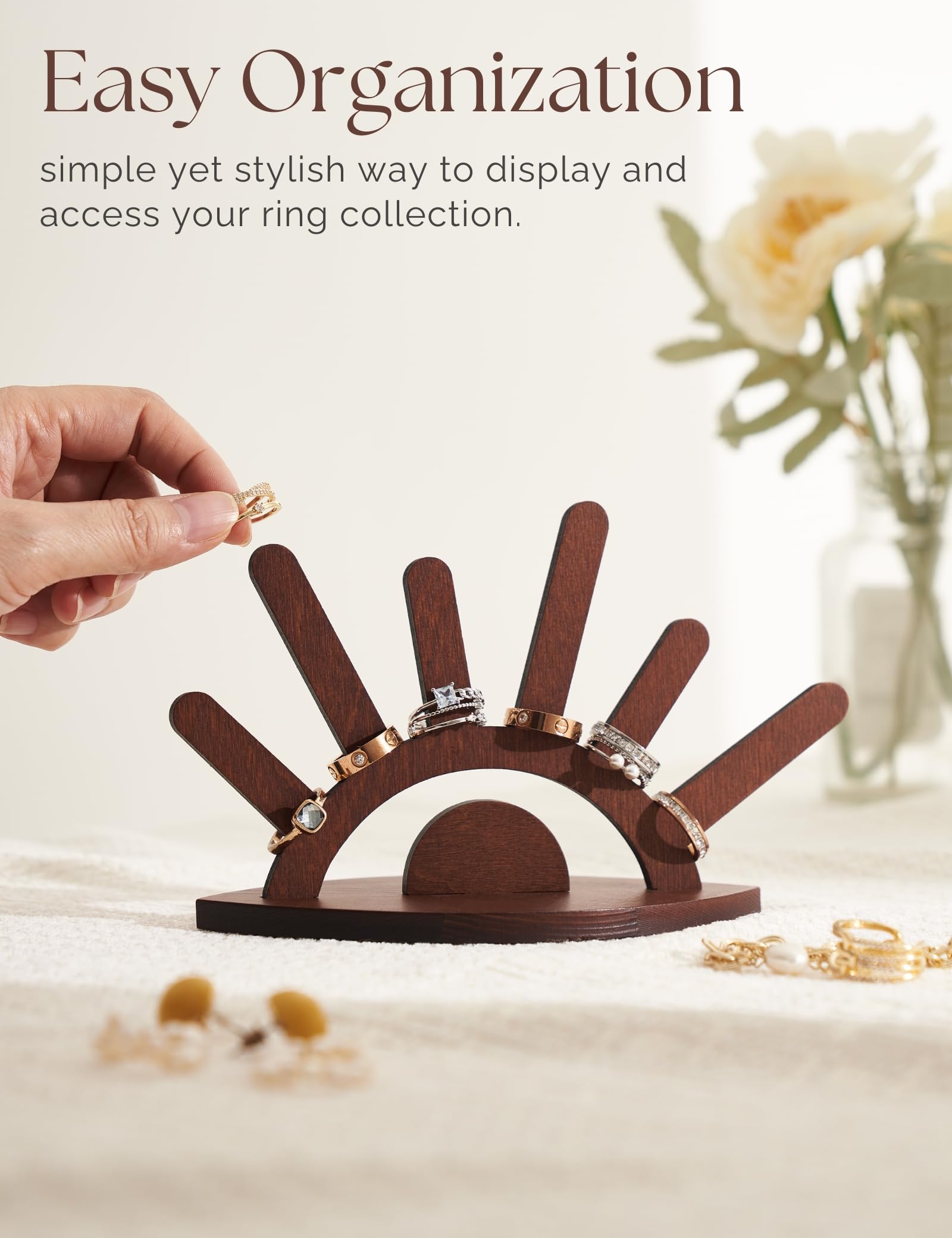 Oaque Wooden Ring Holder, Evil Eye Ring Display Wood Ring Stand, Cute Jewelry Display for Ring Display Stand, Christmas Birthday Engagement Gift for Women Her