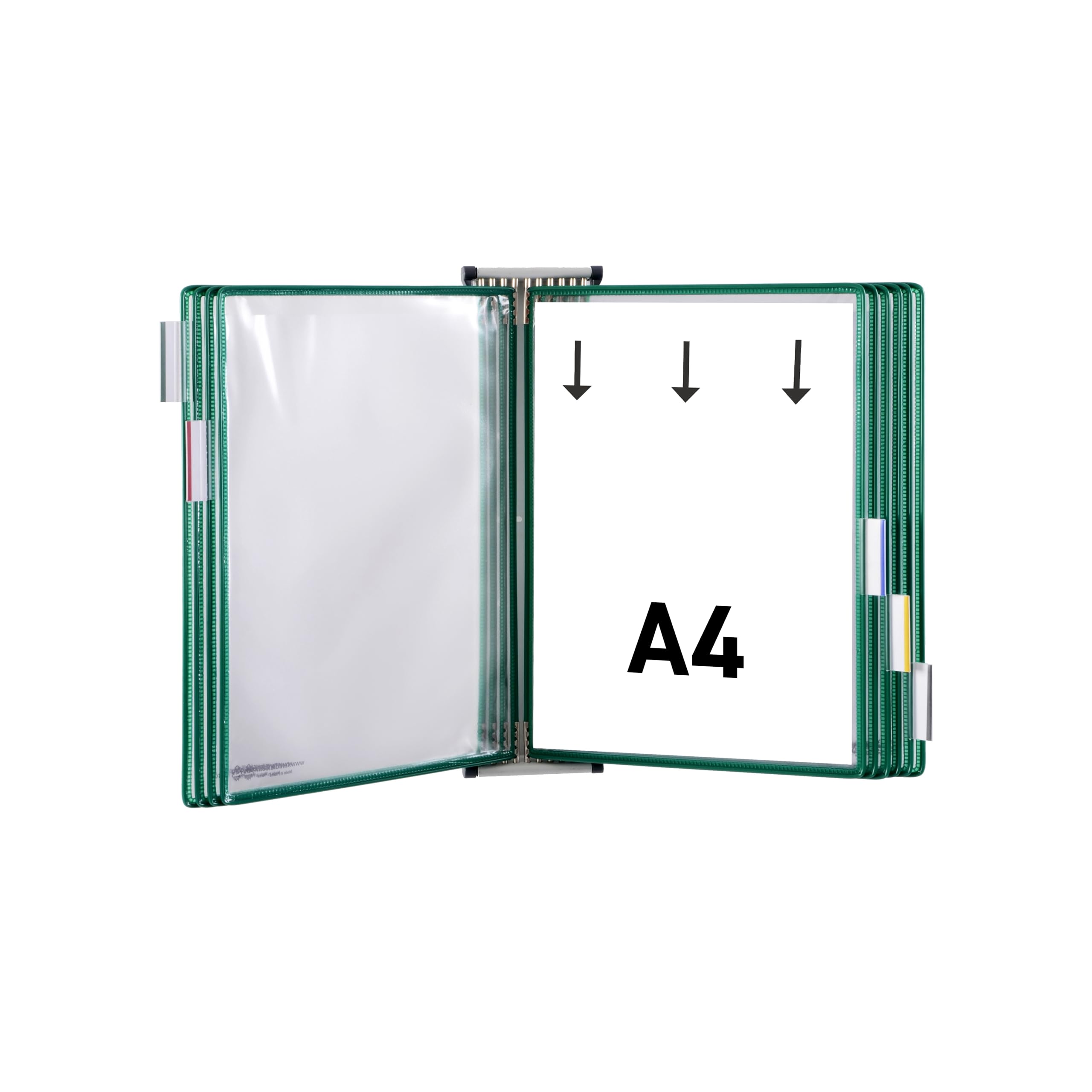 Djois, 414605 - Portret A4 Magnetyczny system prezentacji ściennych - 10 obrotowych kieszeni z PVC antyrefleksyjne - profesjonalny wyświetlacz, przemysł, magazyny, sklepy, biura - zielony