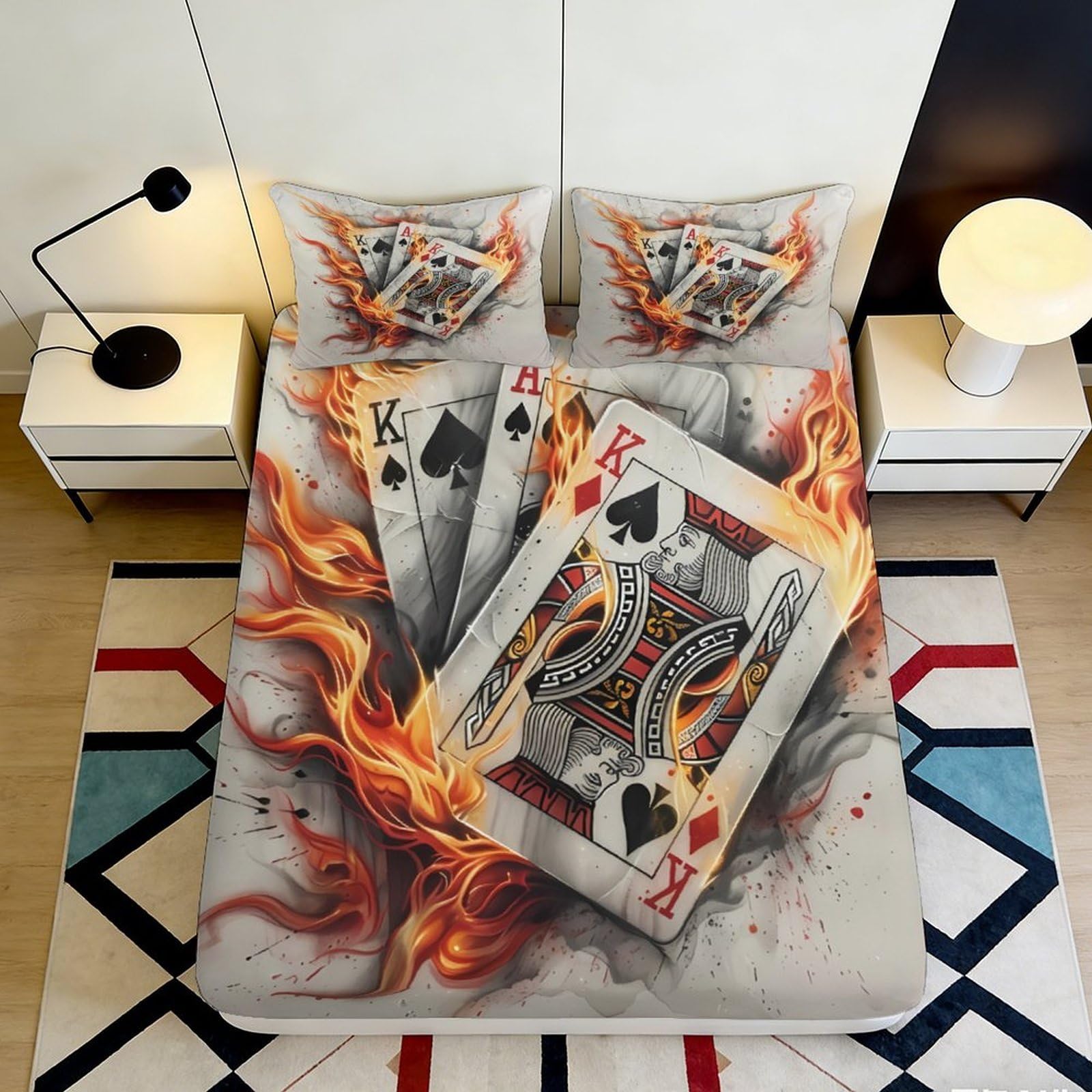 Pnayamiorkfel Style-3 3D Printed Flaming Poker Cards Fitted Sheet Microfiber Soft Mattress Cover For Bedroom Decor Dorm Room Protection 90X200x25cm