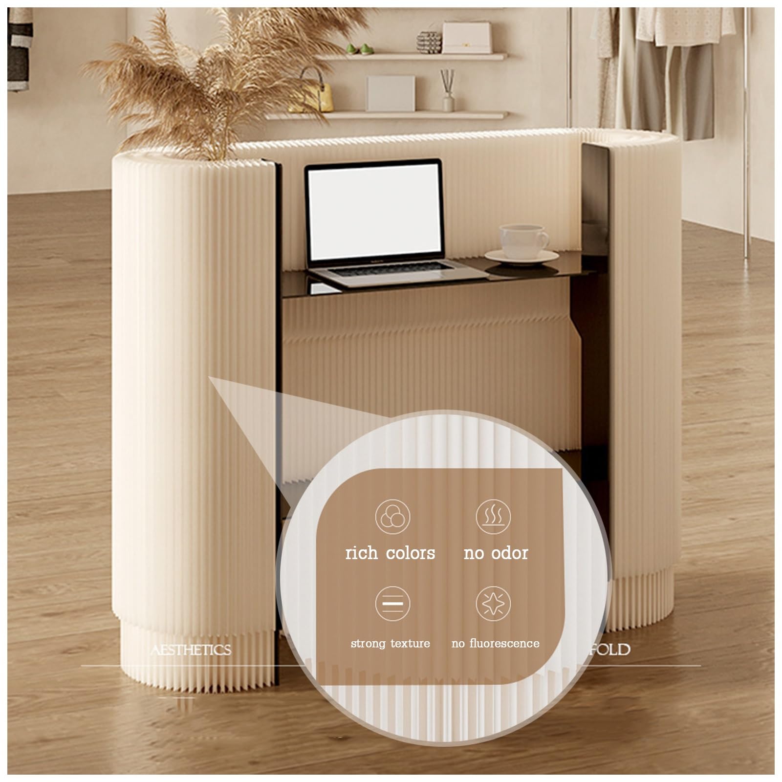 Mostrador de recepción Moderno, mostrador de Caja portátil Curvo, Mesa de recepcionista para ferias de artesanía, Expositor, para Espacios pequeños, Bares, Tiendas y hoteles (Negro