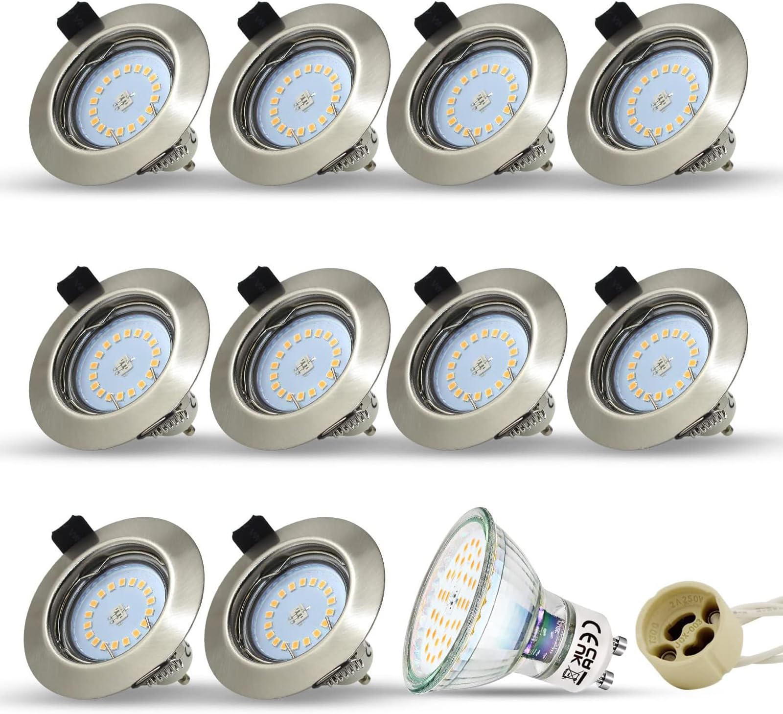HiBay 10x Faretti LED da Incasso per Cartongesso GU10 220V 5W Bianco Caldo 3000K Faretti LED Soffitto Incasso per Interni Acciaio Inossidabile Rotonda con Lampadine e Portalampada GU10